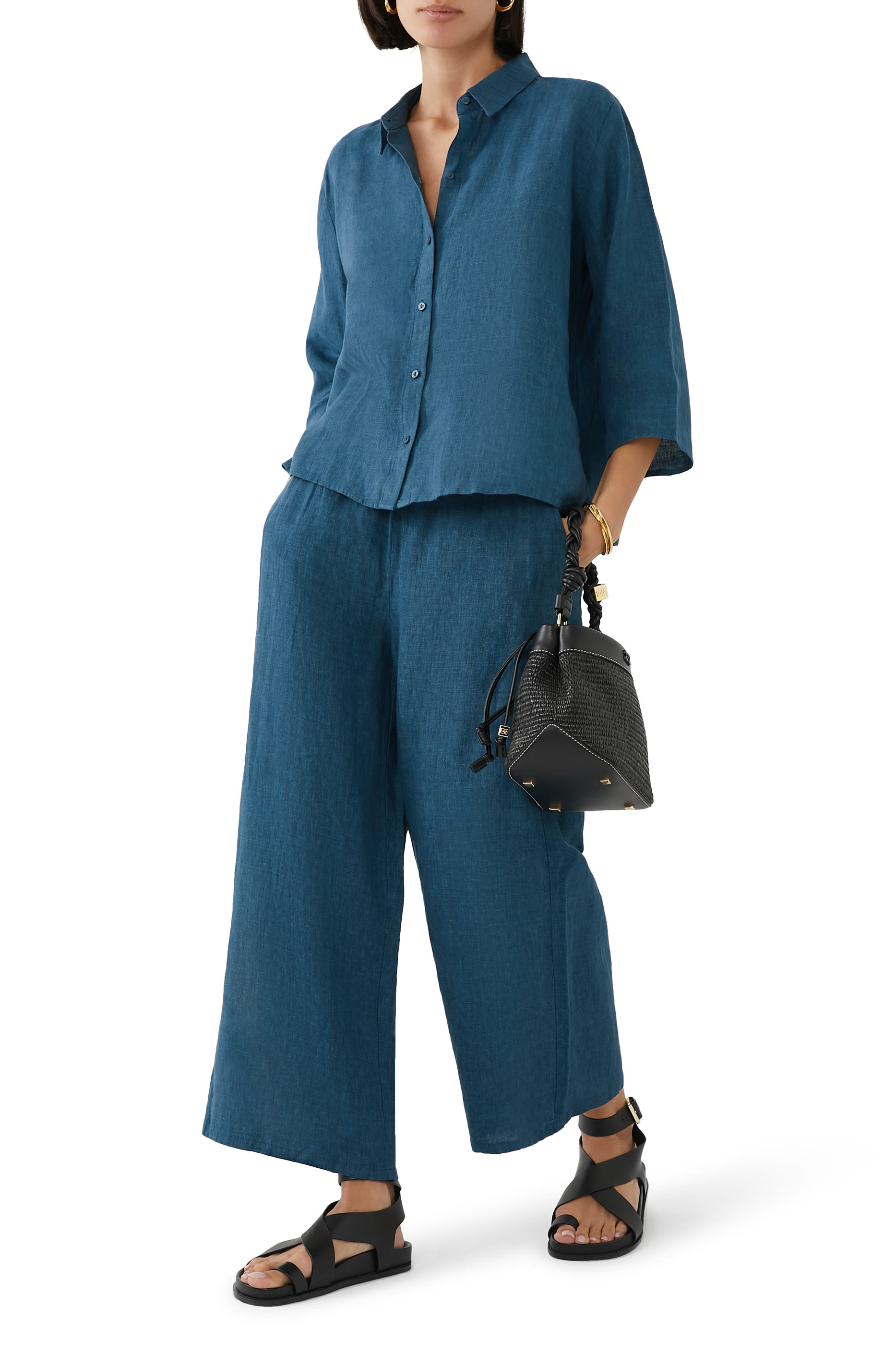 بنطال بقصة ساق واسعة ولون باهت كتان عضوي