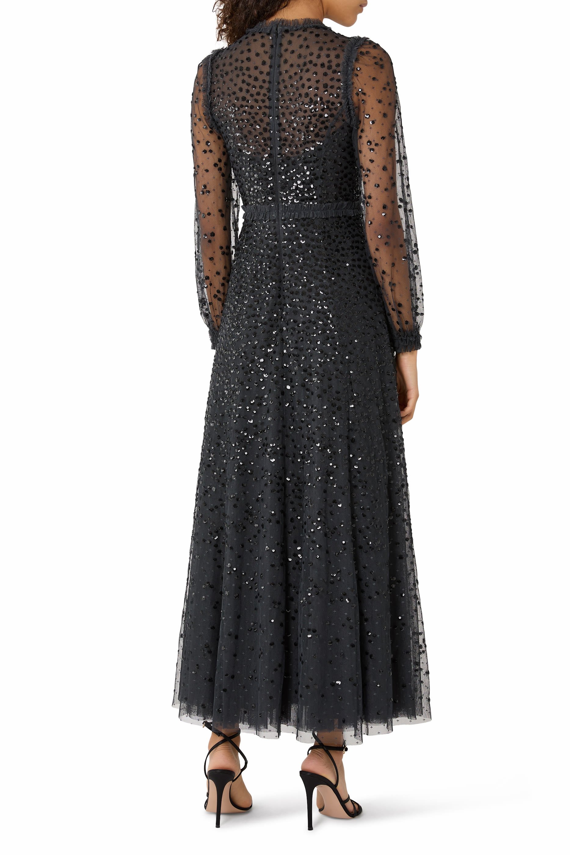 فستان سهرة بطول الكاحل مزين بترتر بارز الملمس