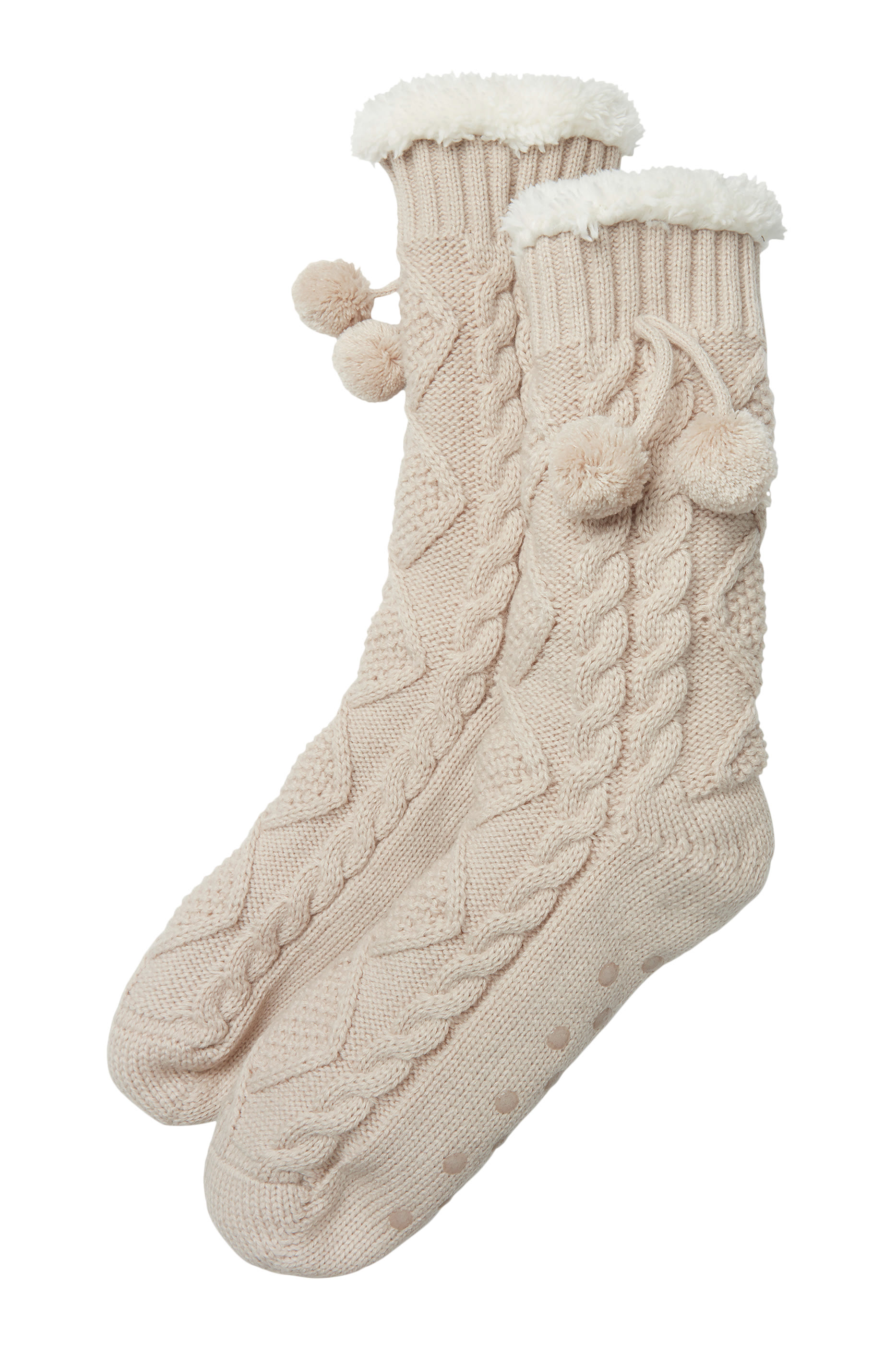 Cable Pom Slipper Socks