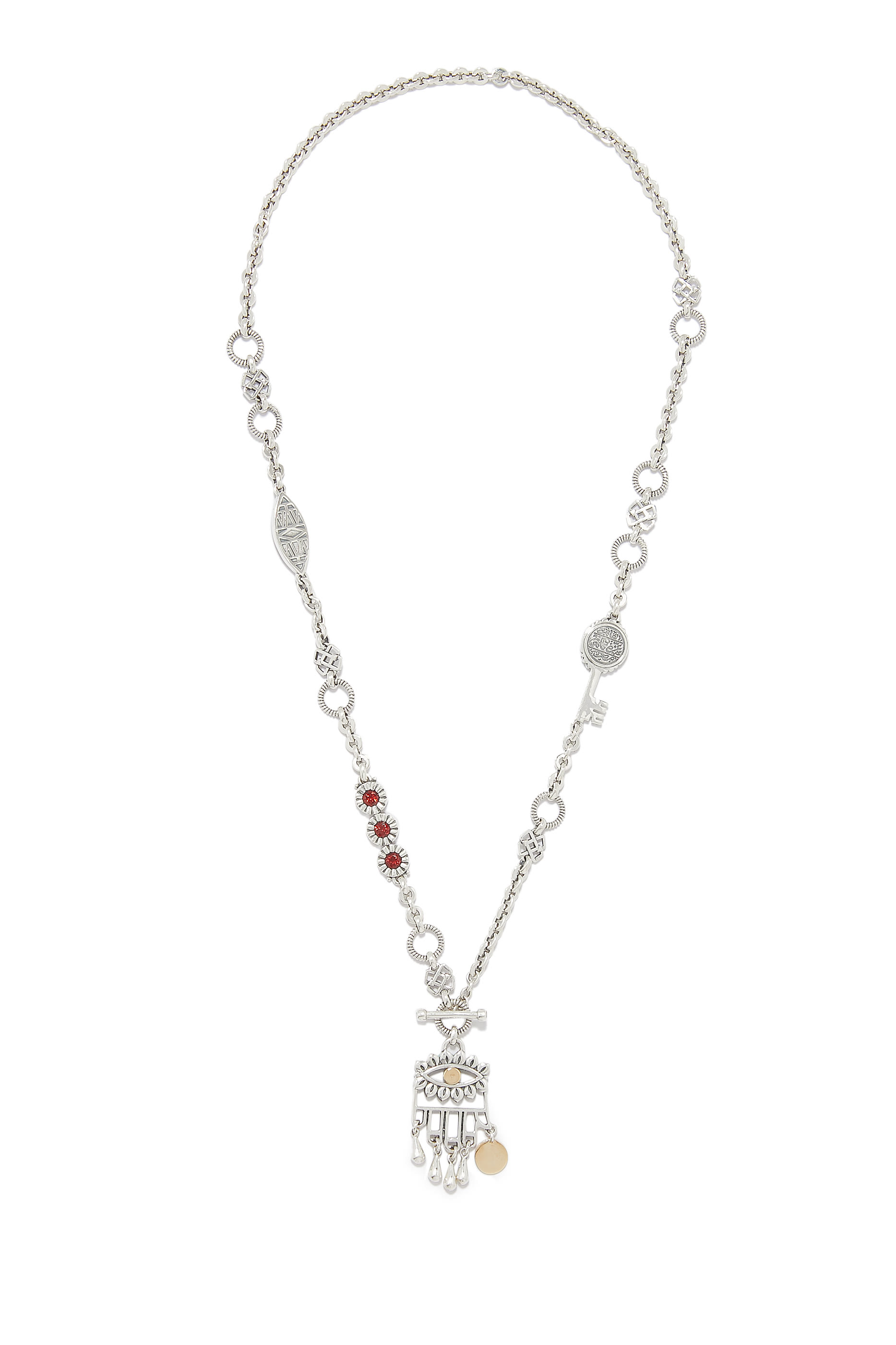 قلادة قابلة للتعديل بتصميم عين مرصعة بالعقيق فضة وذهب عيار 18