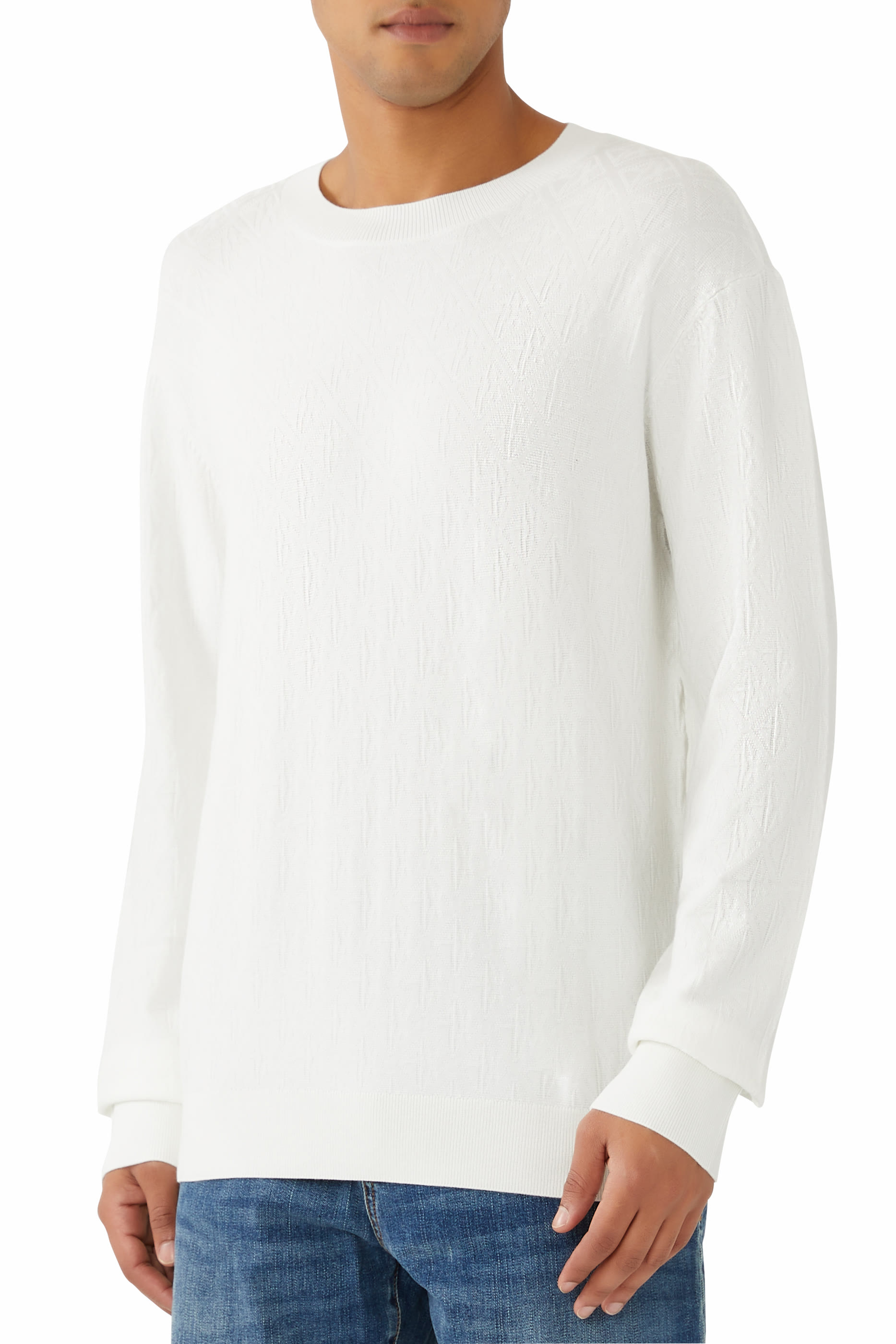 سويت شيرت بياقة ضيقة بشعار الماركة بنفس اللون