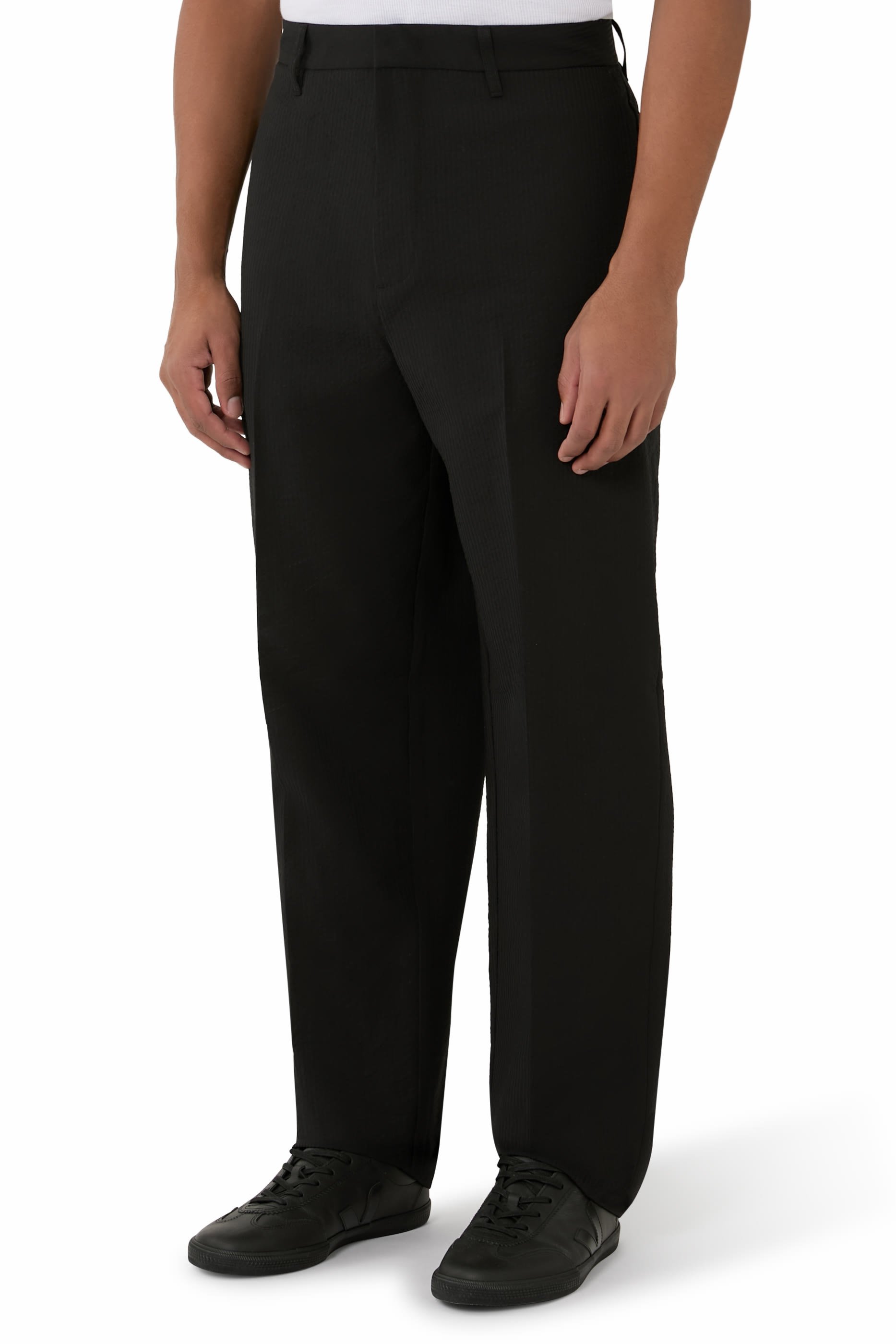 Seersucker Straight-Leg Trousers