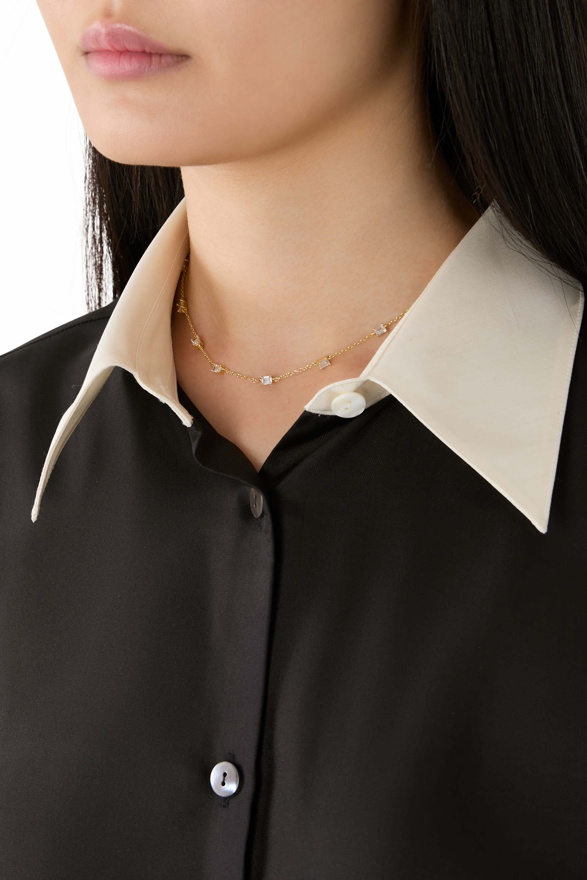 قلادة بتصميم سلسلة مرصعة بأحجار زركونيا مكعبة، طلاء ذهب عيار 14