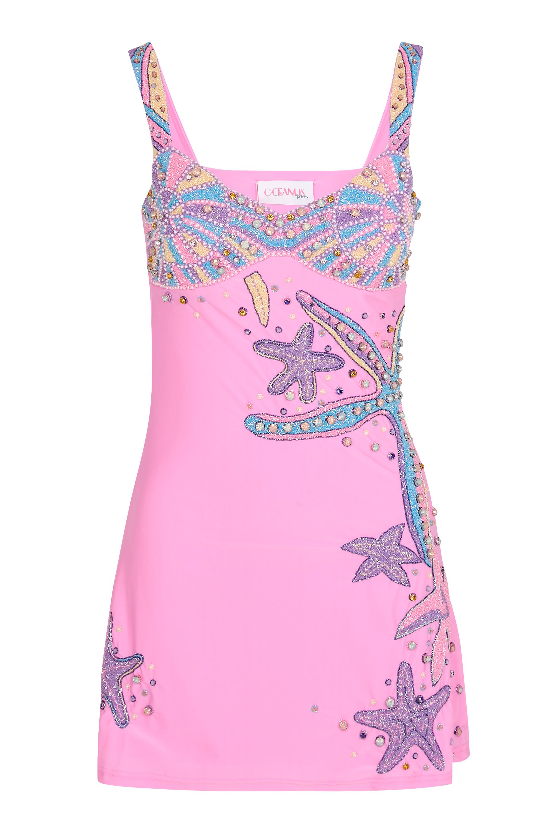 فستان قصير بتطريز صدفات