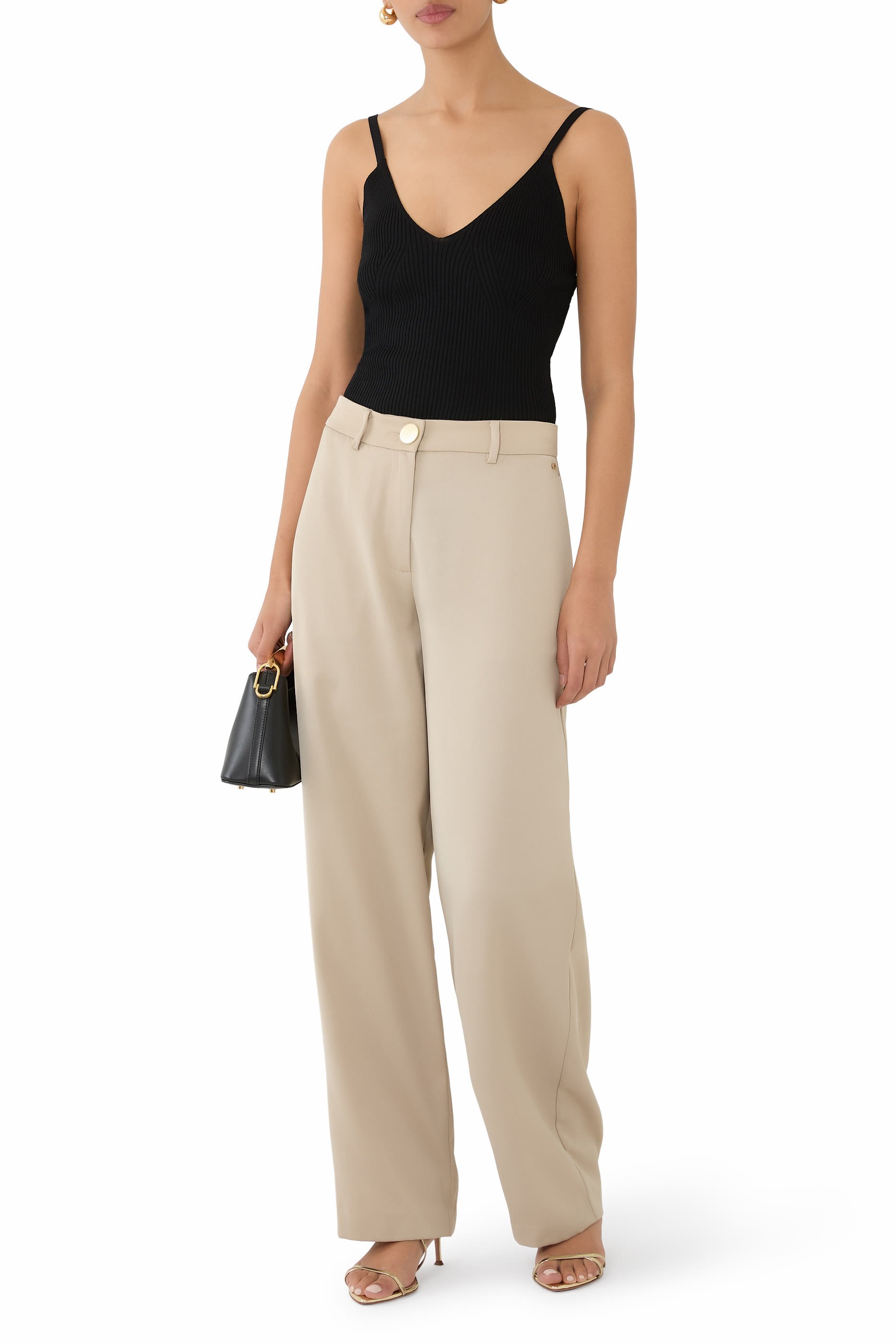 بلوزة منسوجة بلا أكمام بياقة V من تشكيلة الملابس شبه الرسمية