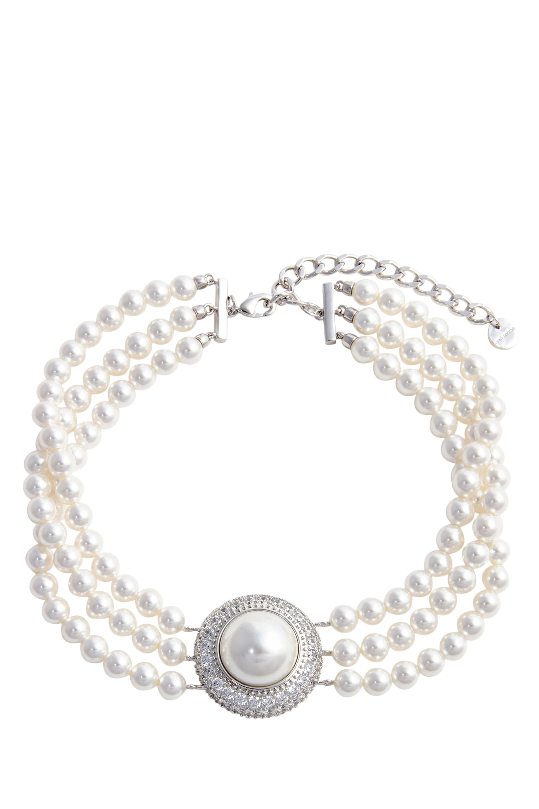 قلادة رقبة مرصعة بكريستال صغير ولؤلؤ