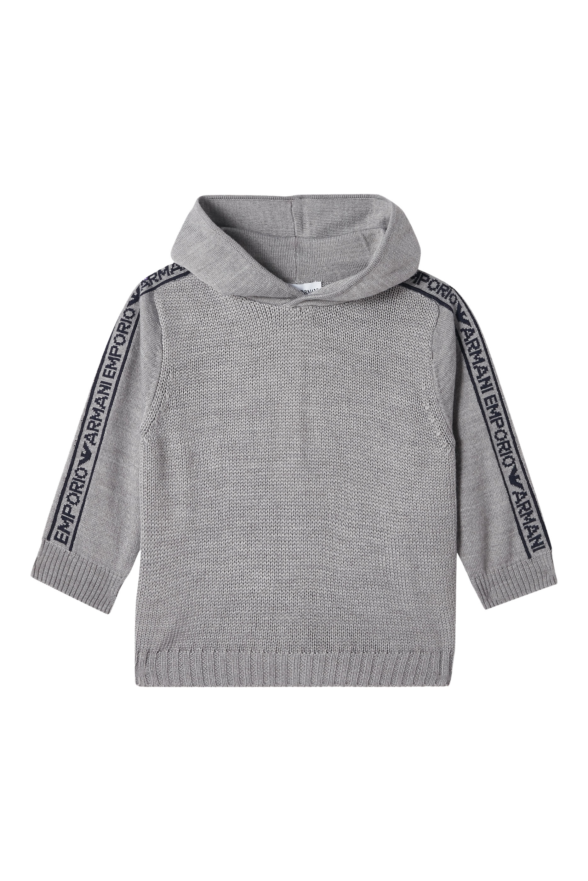 كنزة بغطاء رأس وطبعة شعار الماركة للأطفال