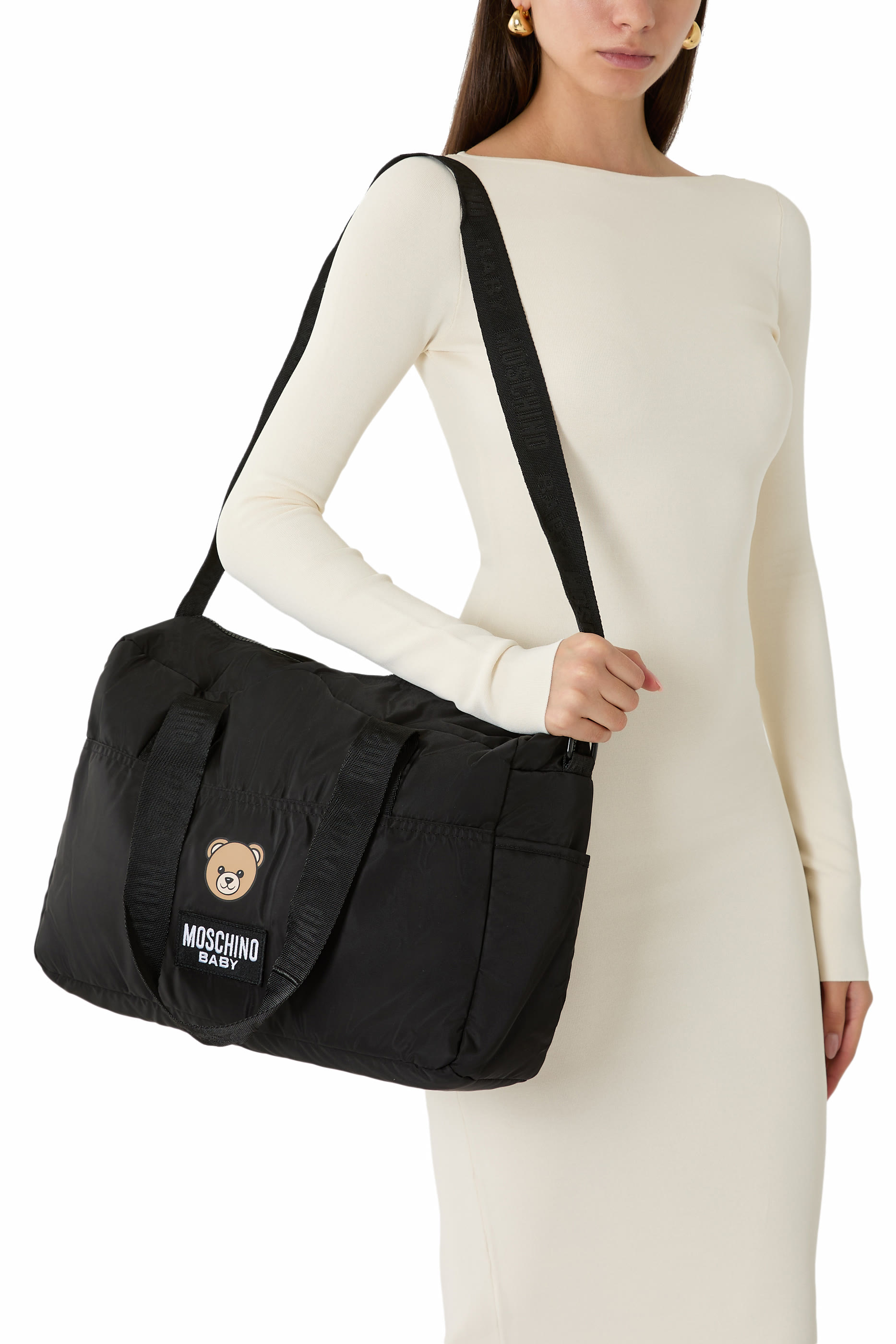 حقيبة أمهات بمفرش تغيير الحفاض مزينة بطبعة الدب تيدي نايلون للأطفال