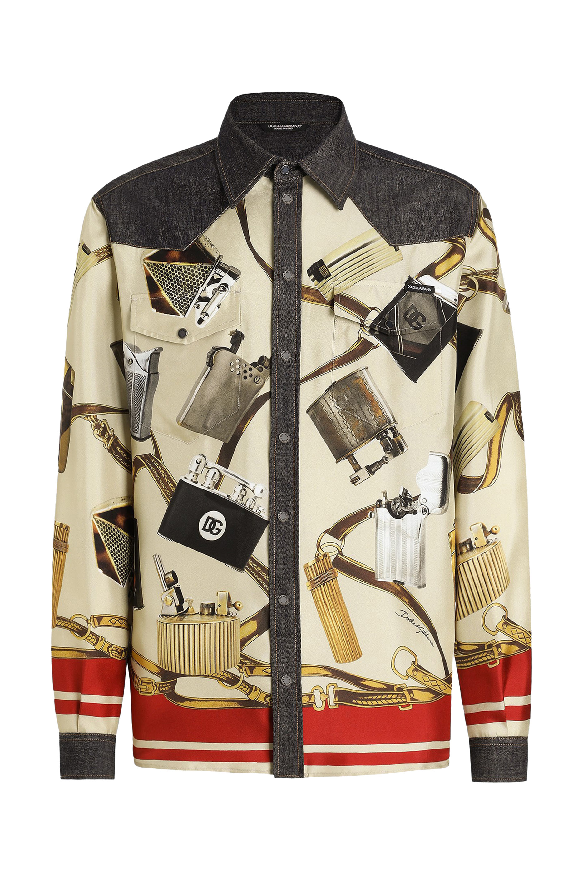 قميص بطبعات ولاعة دنيم وحرير