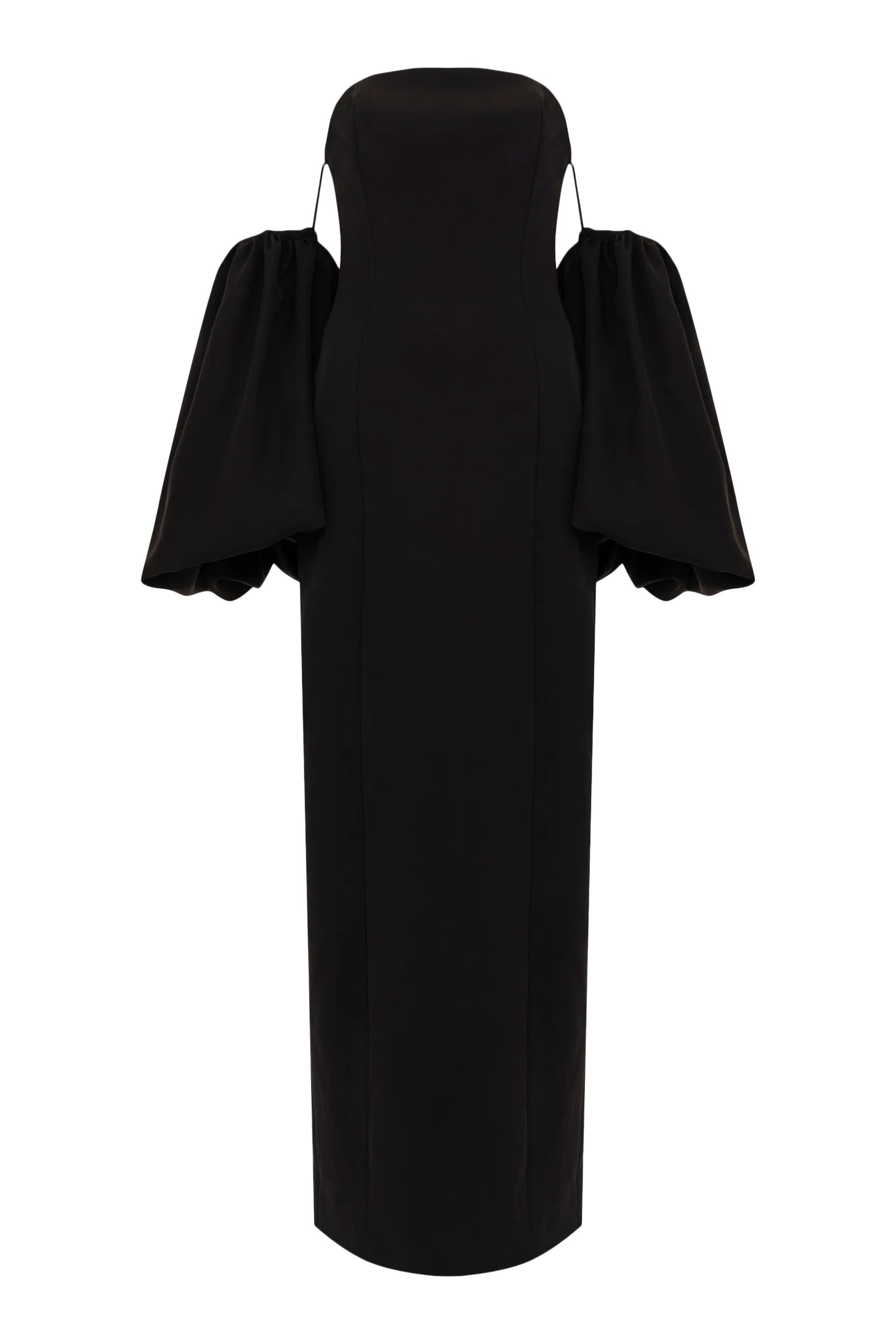 فستان سهرة بأكتاف متساقطة وأكمام منفوخة