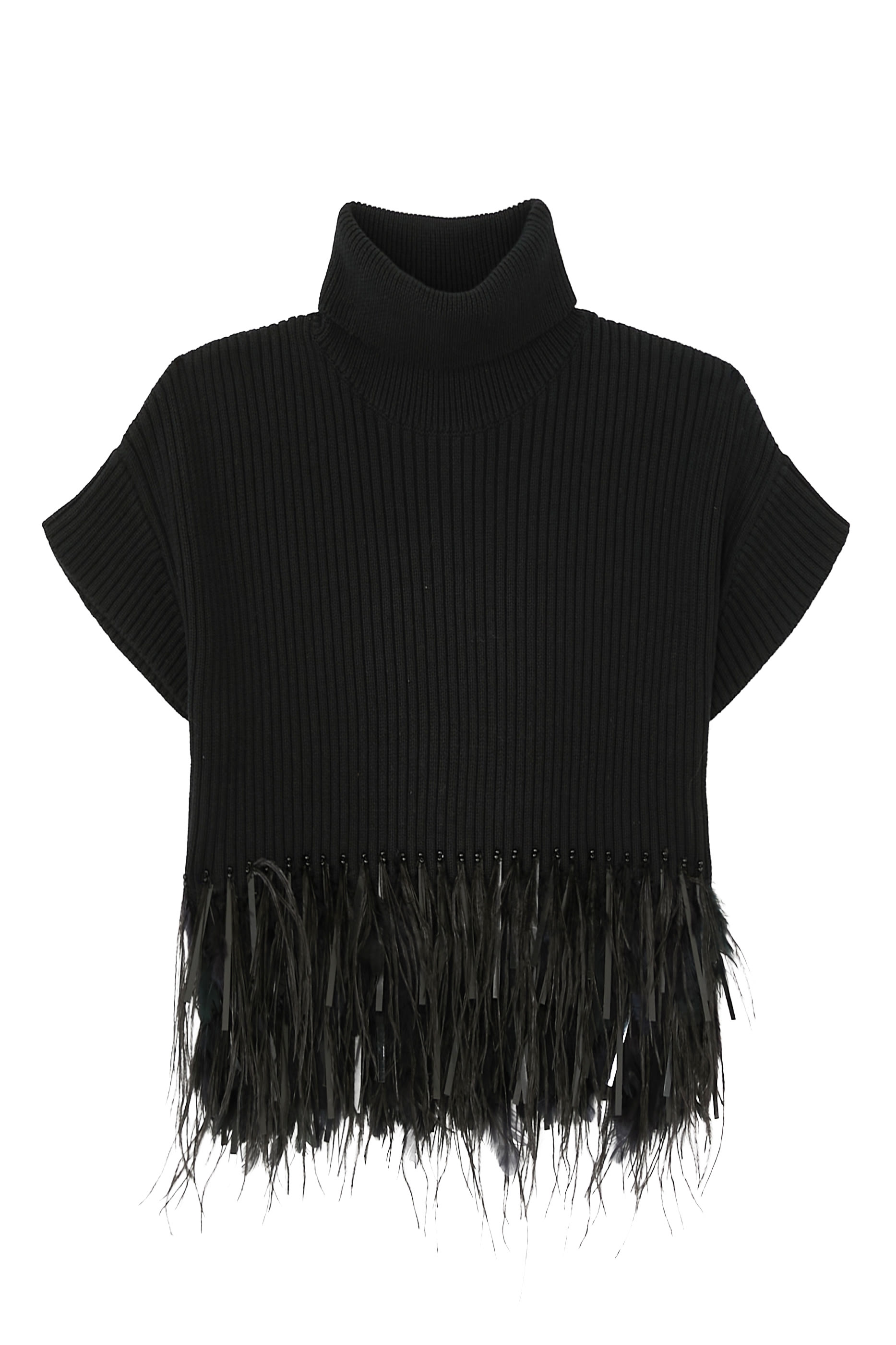 بلوزة قصيرة بحافة مزينة بالريش