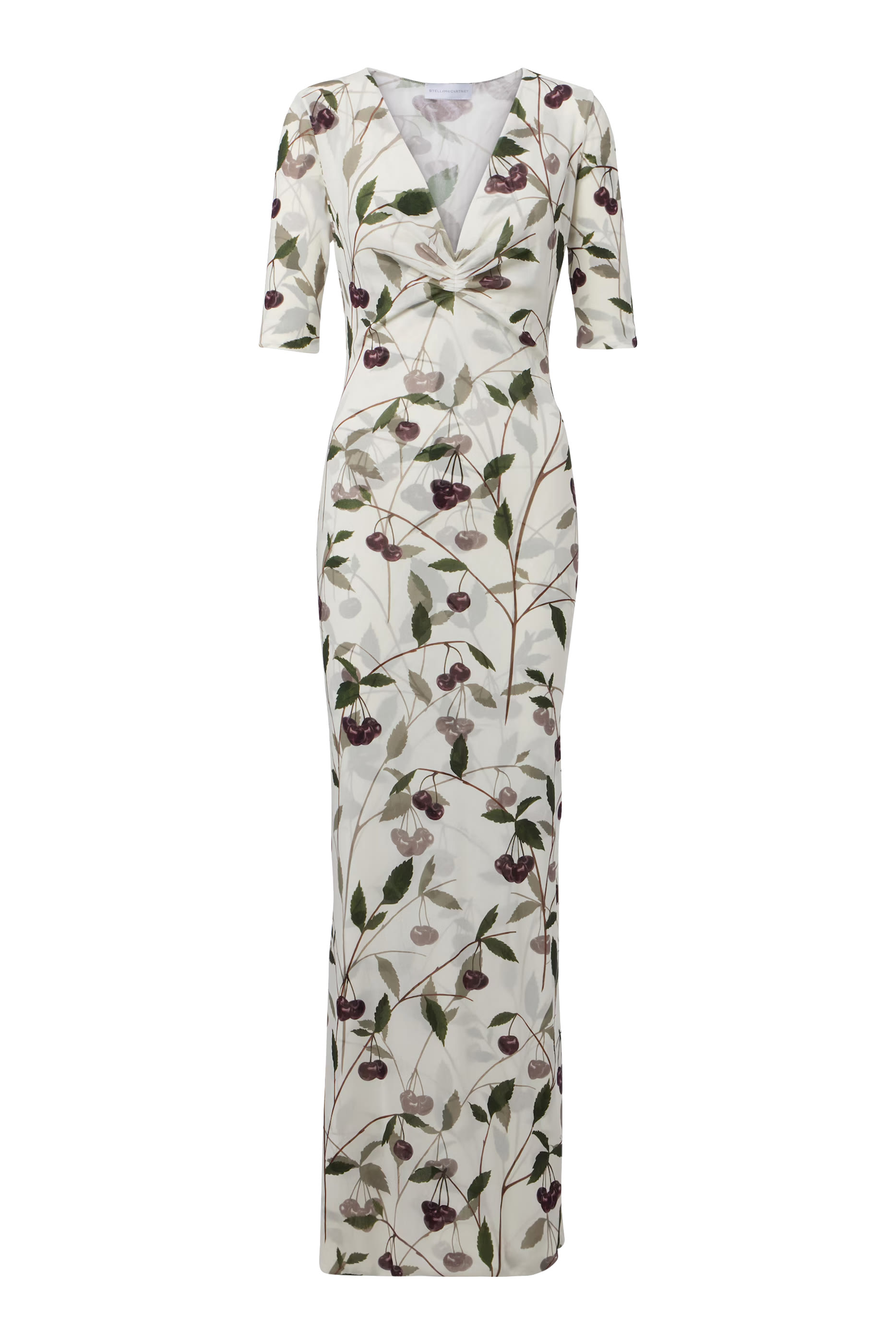 فستان متوسط الطول بأكمام قصيرة ونقشة كرز قماش شبكي