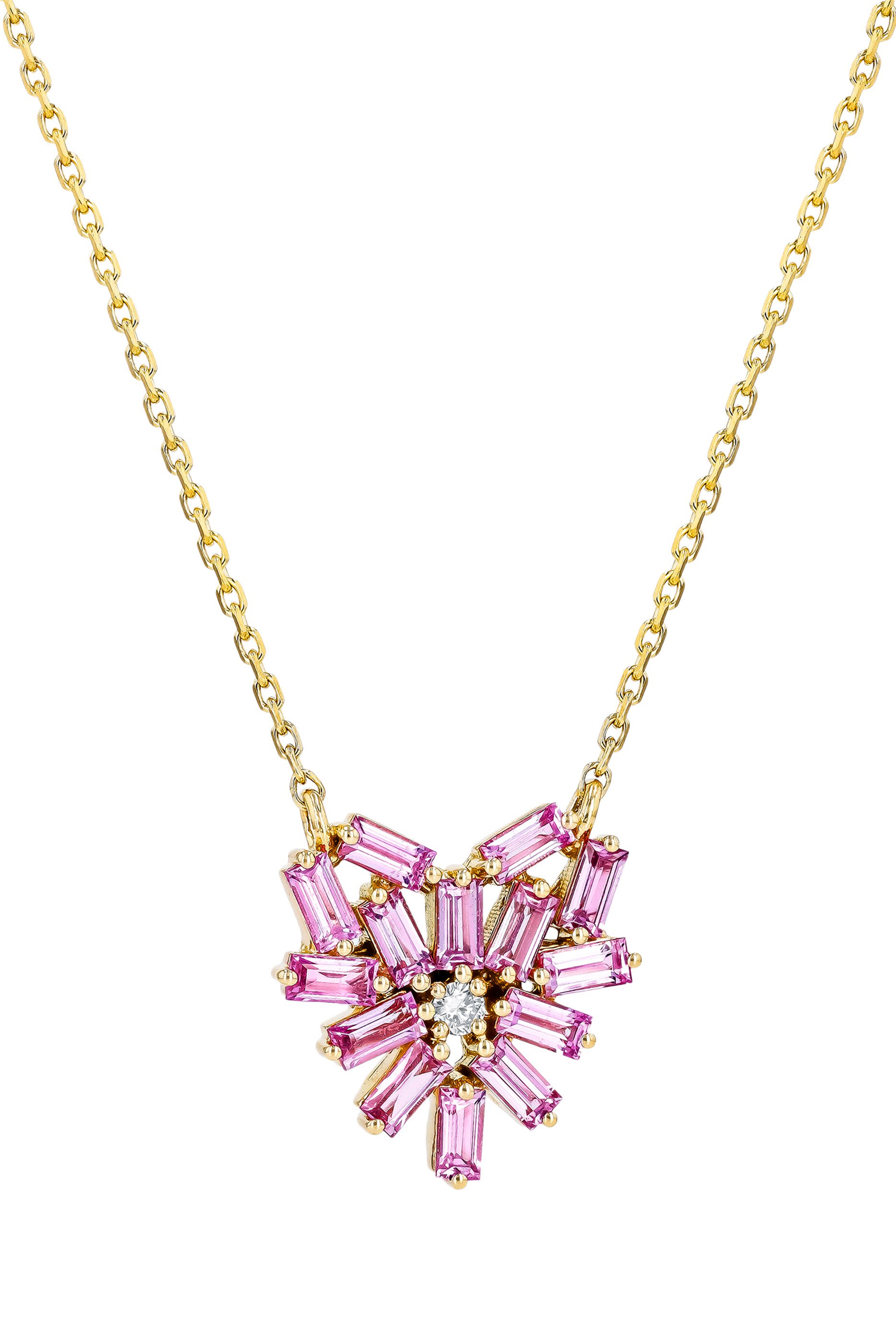 قلادة بدلاية صغيرة بتصميم قلب مرصعة بالياقوت الوردي ذهب أصفر عيار 18