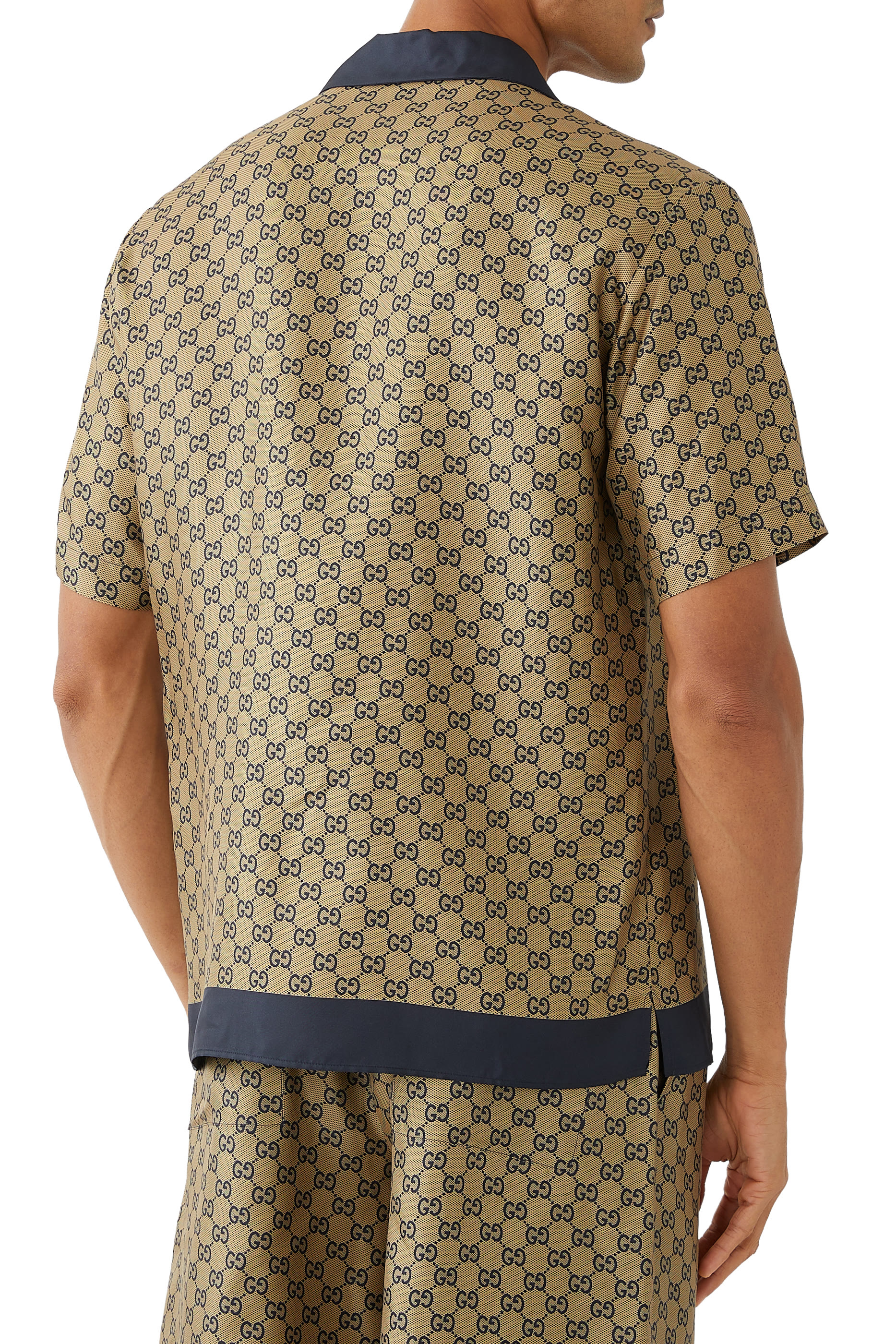 قميص بولينج حرير بنقشة حرفي شعار الماركة