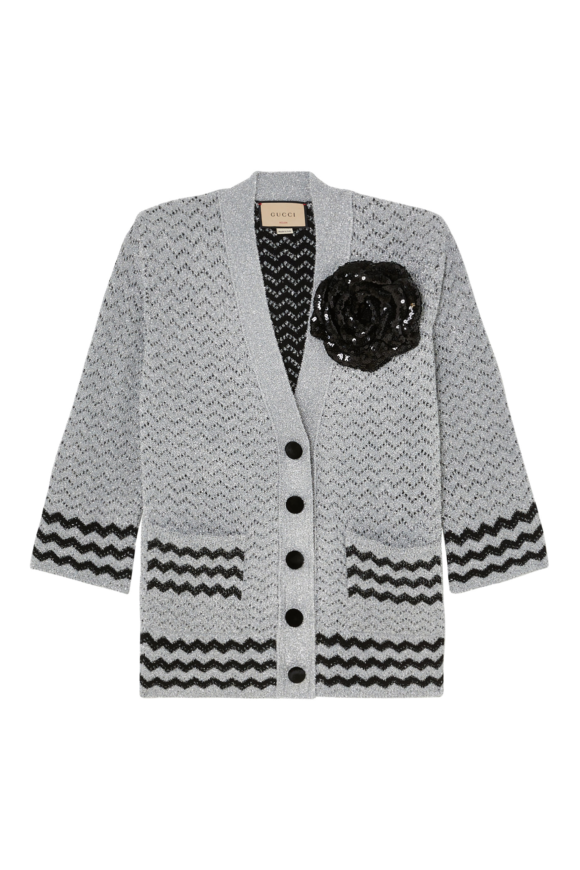 كرديغان لوريكس مزين بزهرة بتصميم زيغ زاغ