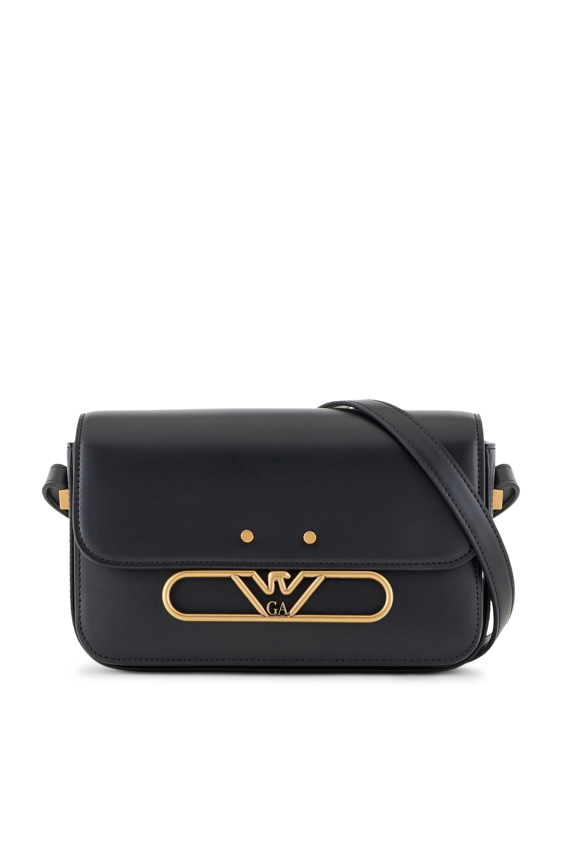 حقيبة كتف مع حلية معدنية شعار الماركة جلد ناعم