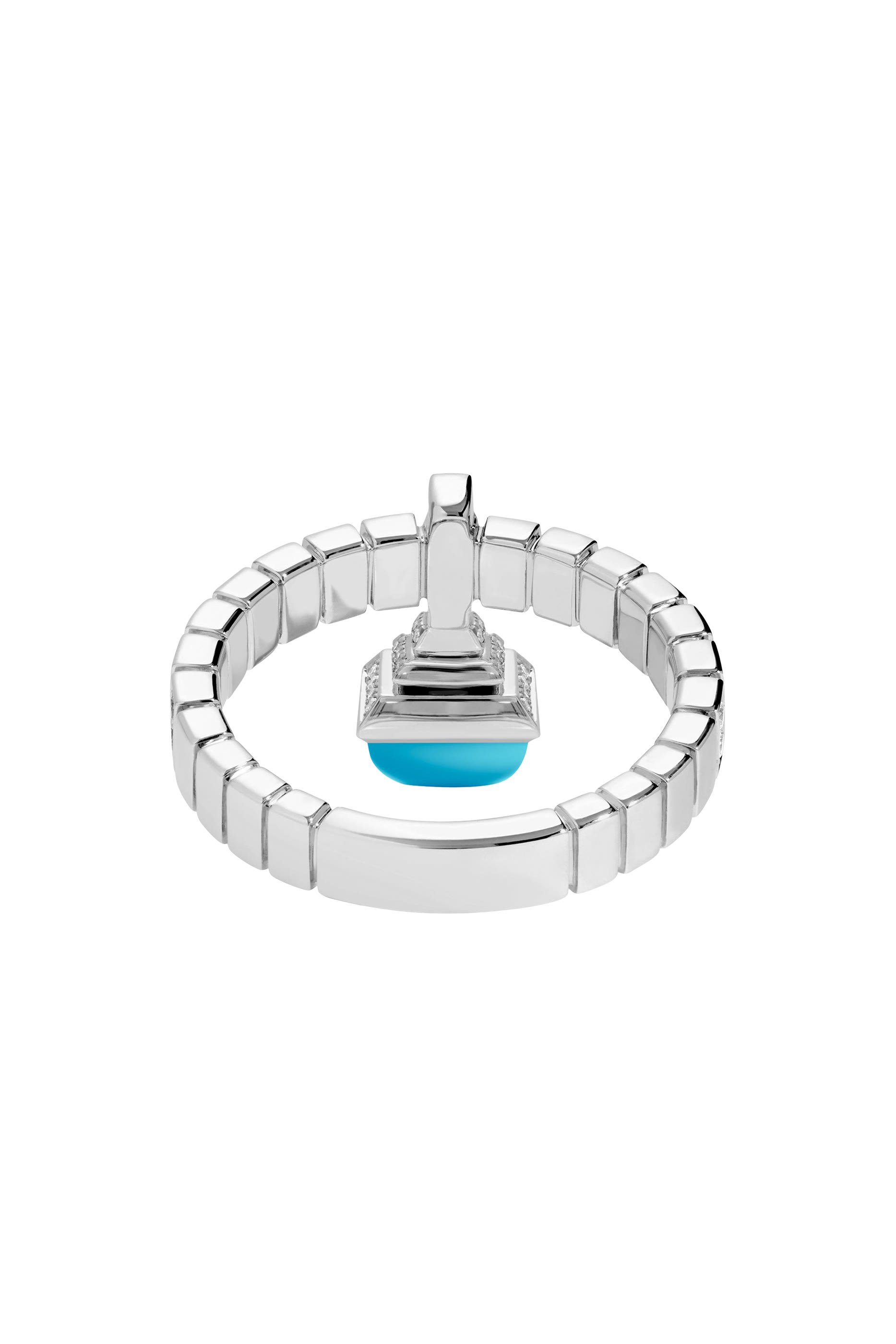 خاتم كليو بحلية مرصع بفيروز وماس ذهب أبيض عيار 18