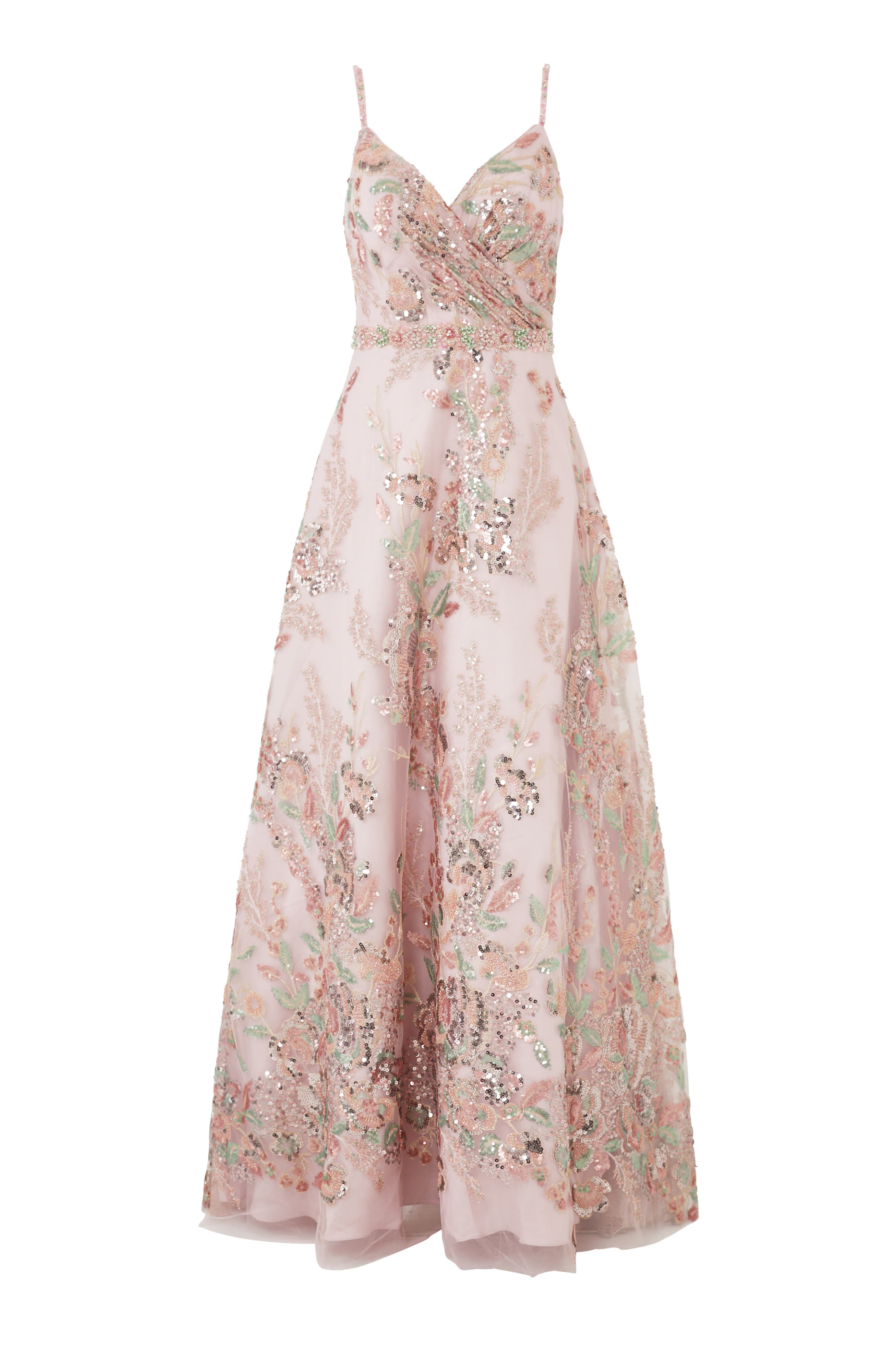 فستان سهرة طويل بلا أكمام بتطريزات