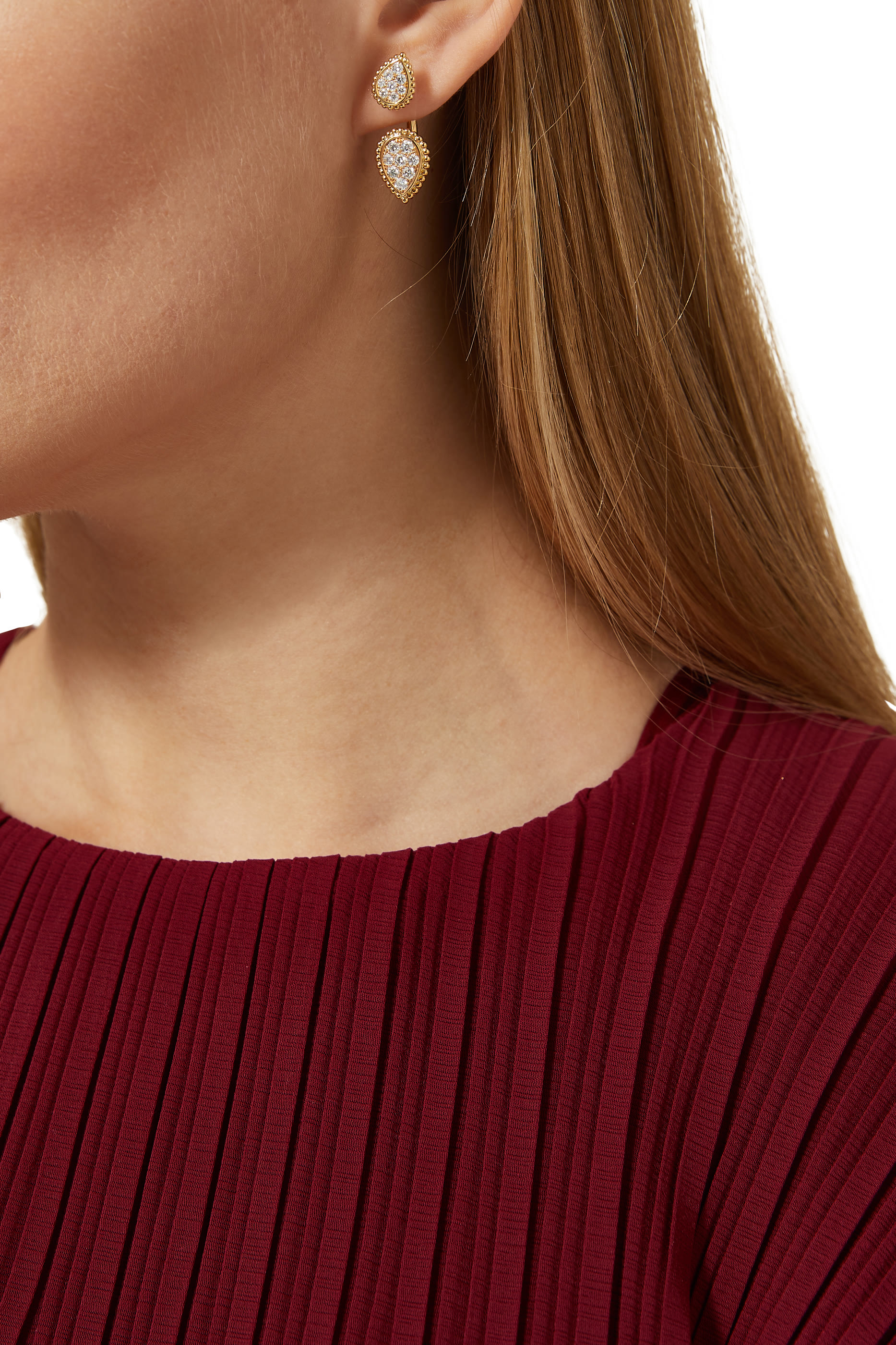 قرط سيربنت بوهيم بحلية مزدوجة مرصعة بماس، ذهب أصفر عيار 18