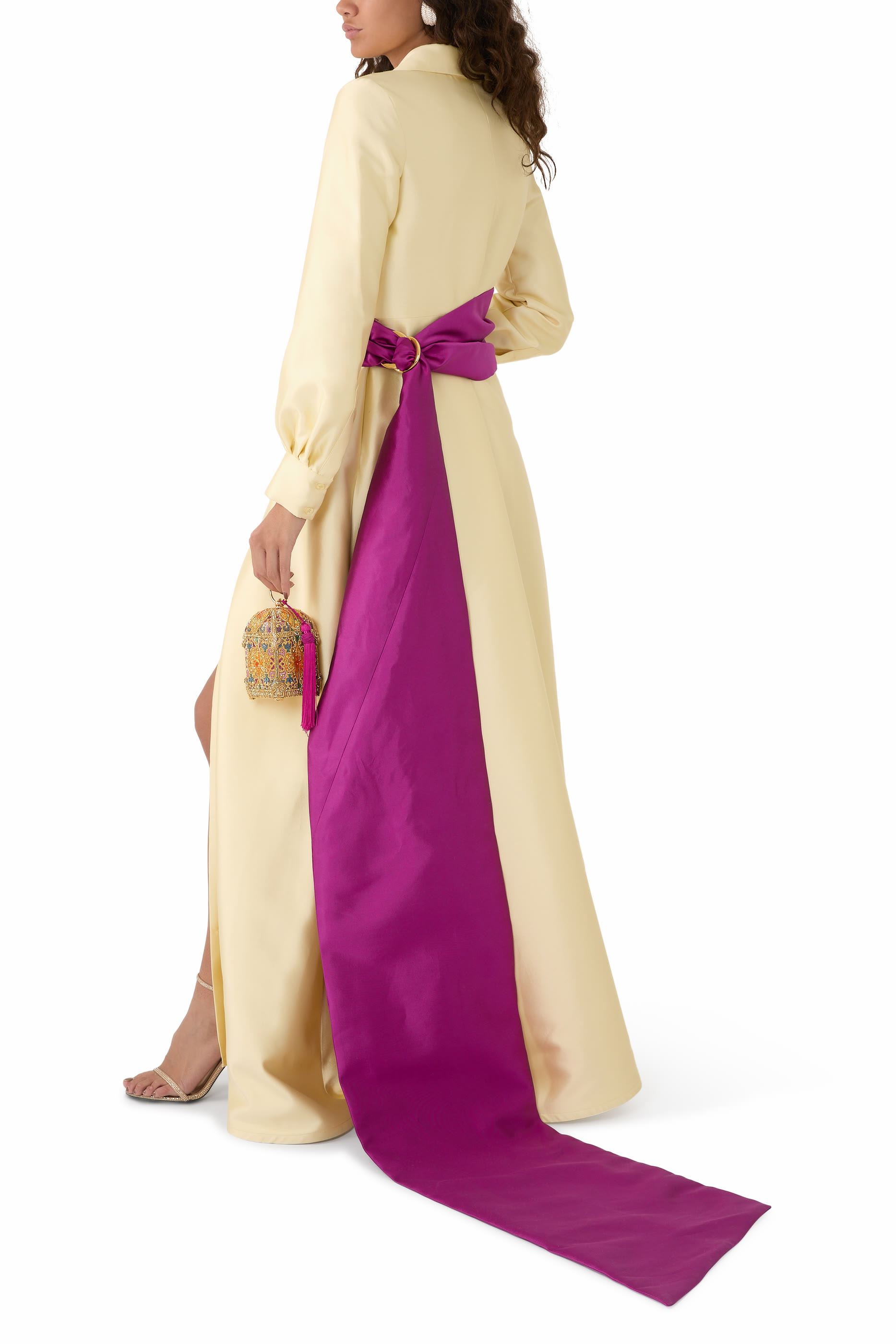 فستان سهرة زولاني + سيمون صوف وحرير بحزام