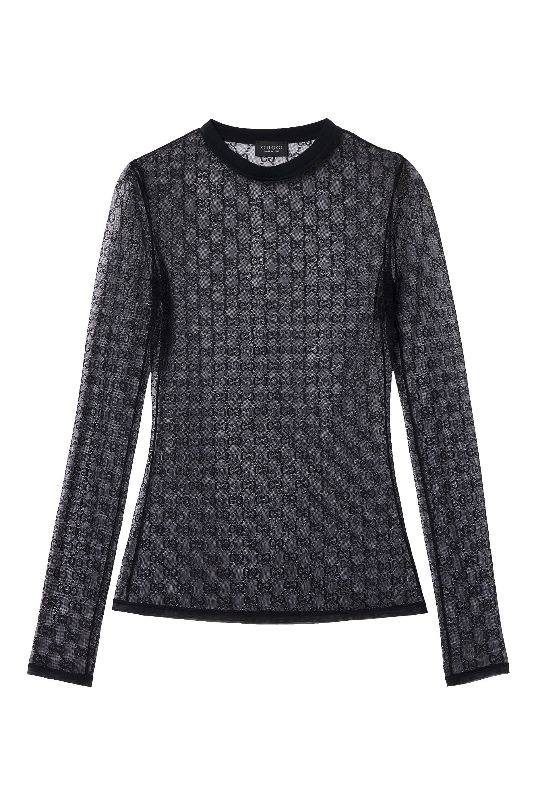 تيشيرت دانتيل مطاطي بنقشة شعار الماركة