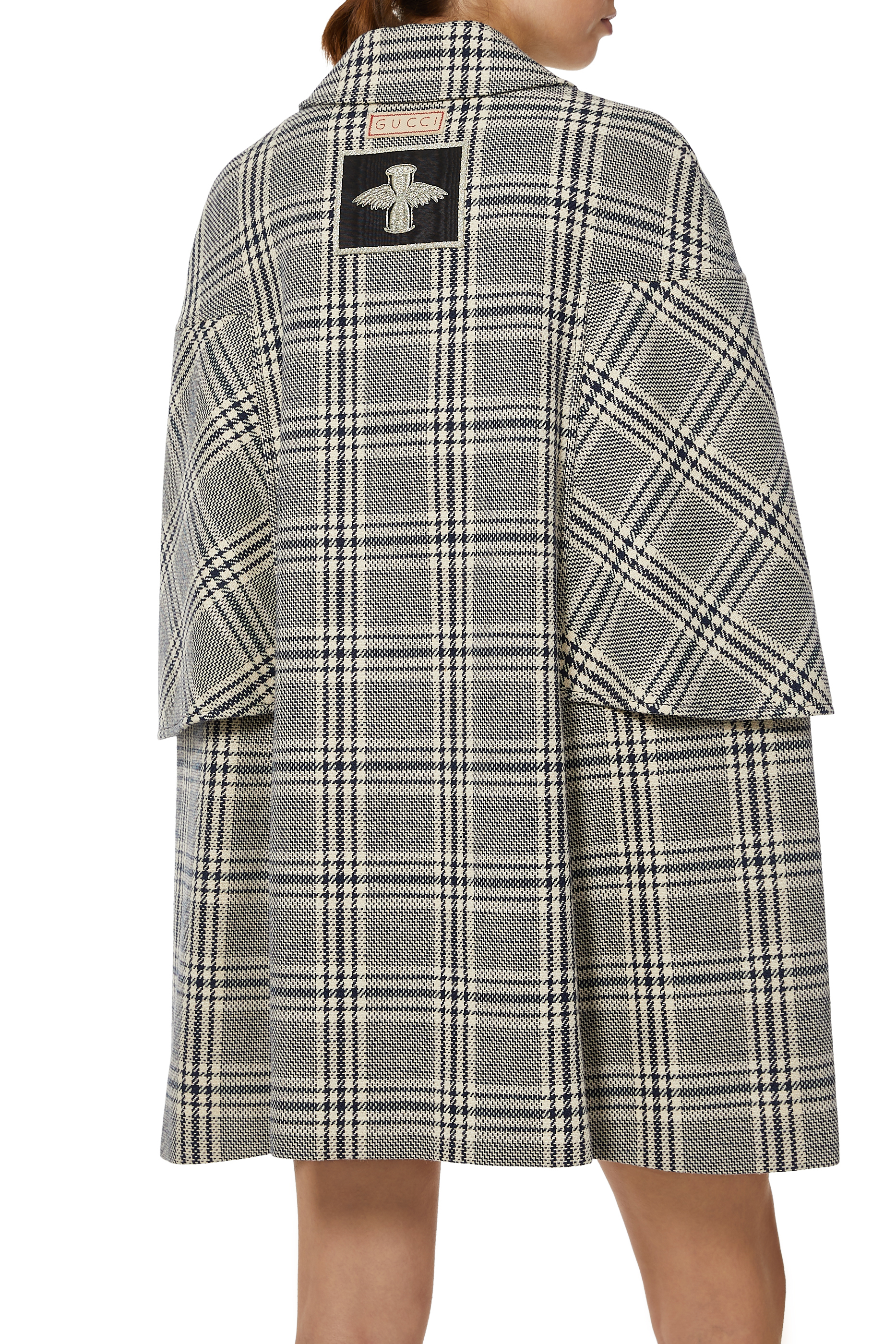 معطف صوف بتصميم كاب بنقشة مربعات