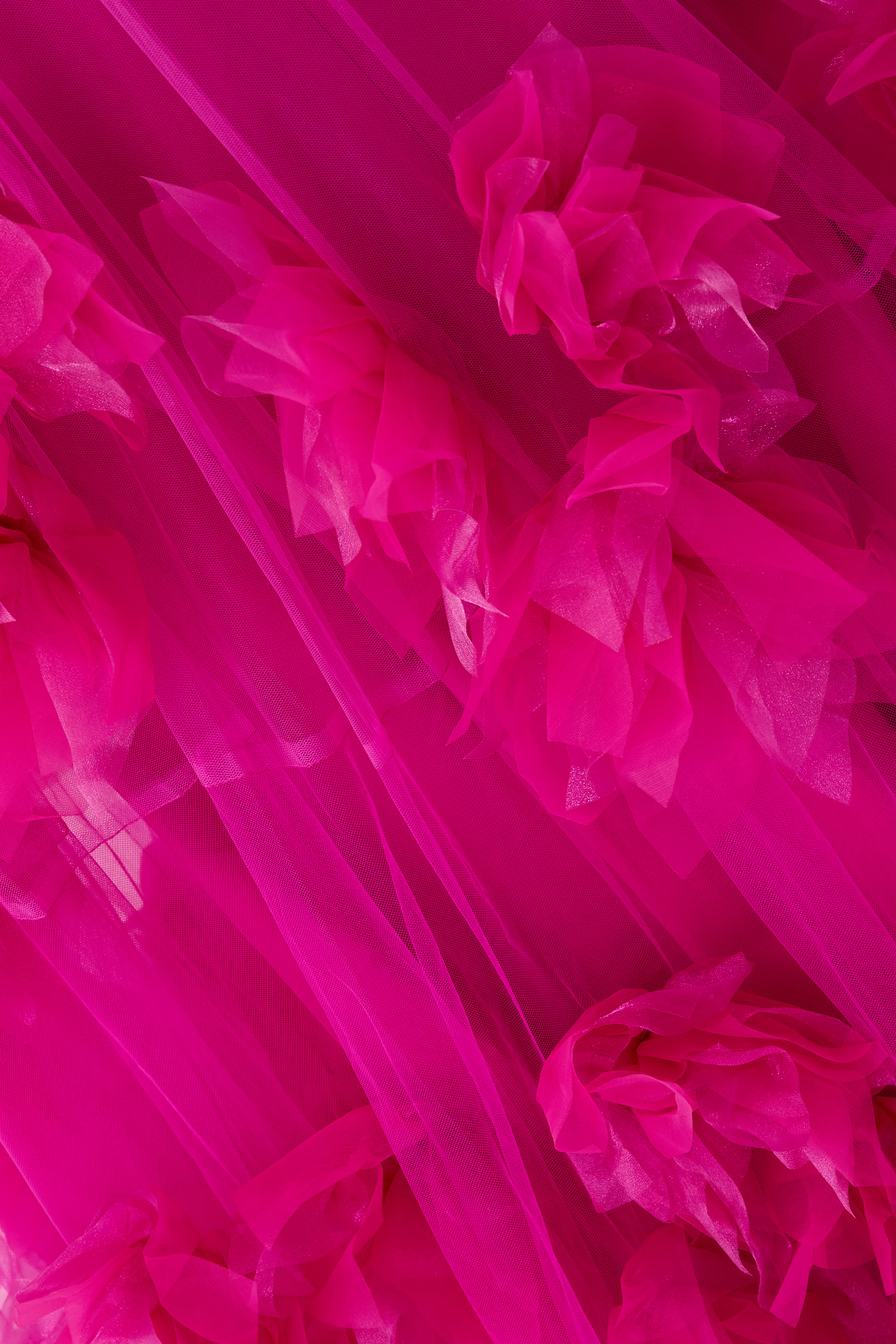 فستان سهرة بلا حمالات تول بزهور بملمس بارز