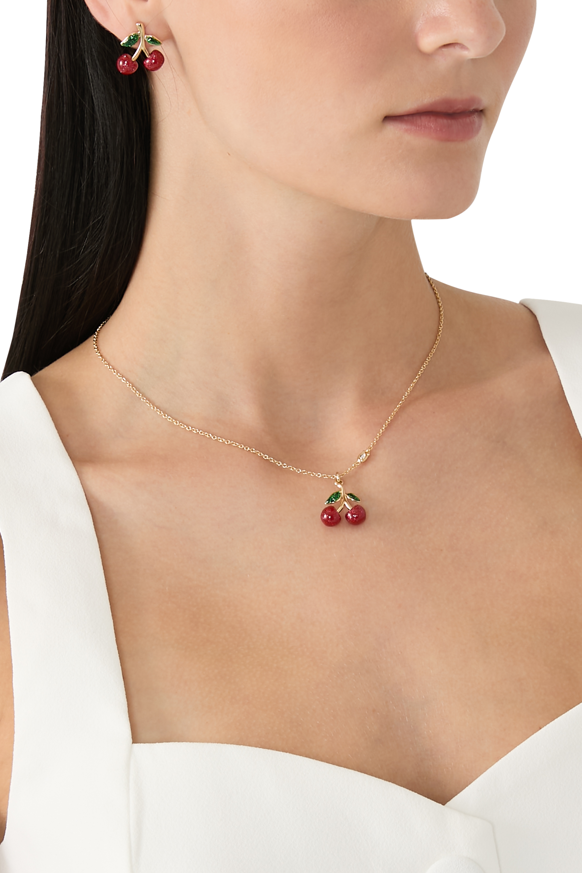 أقراط بتصميم كرز مطلية بالمينا، نحاس مطلي