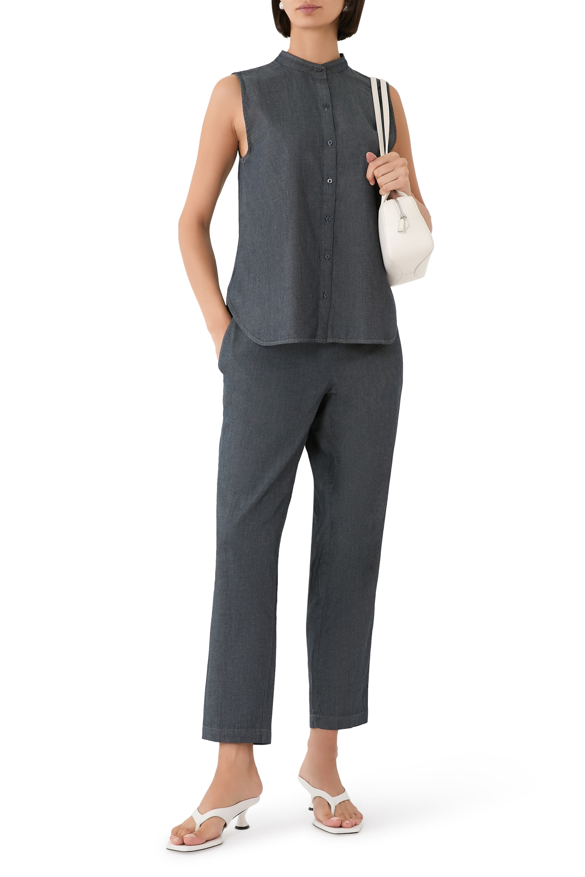 قميص بقصة مريحة بلا أكمام قطن عضوي تويل