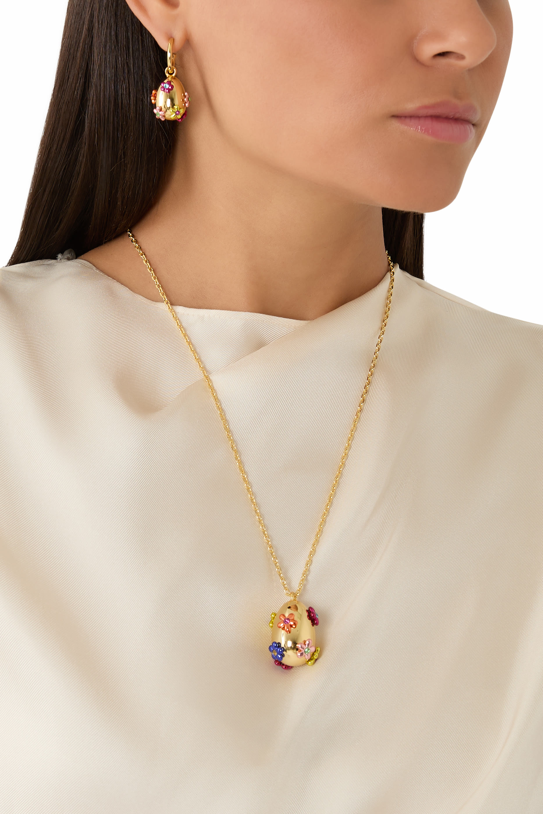 أقراط مزينة بزهور متعددة الألوان، نحاس