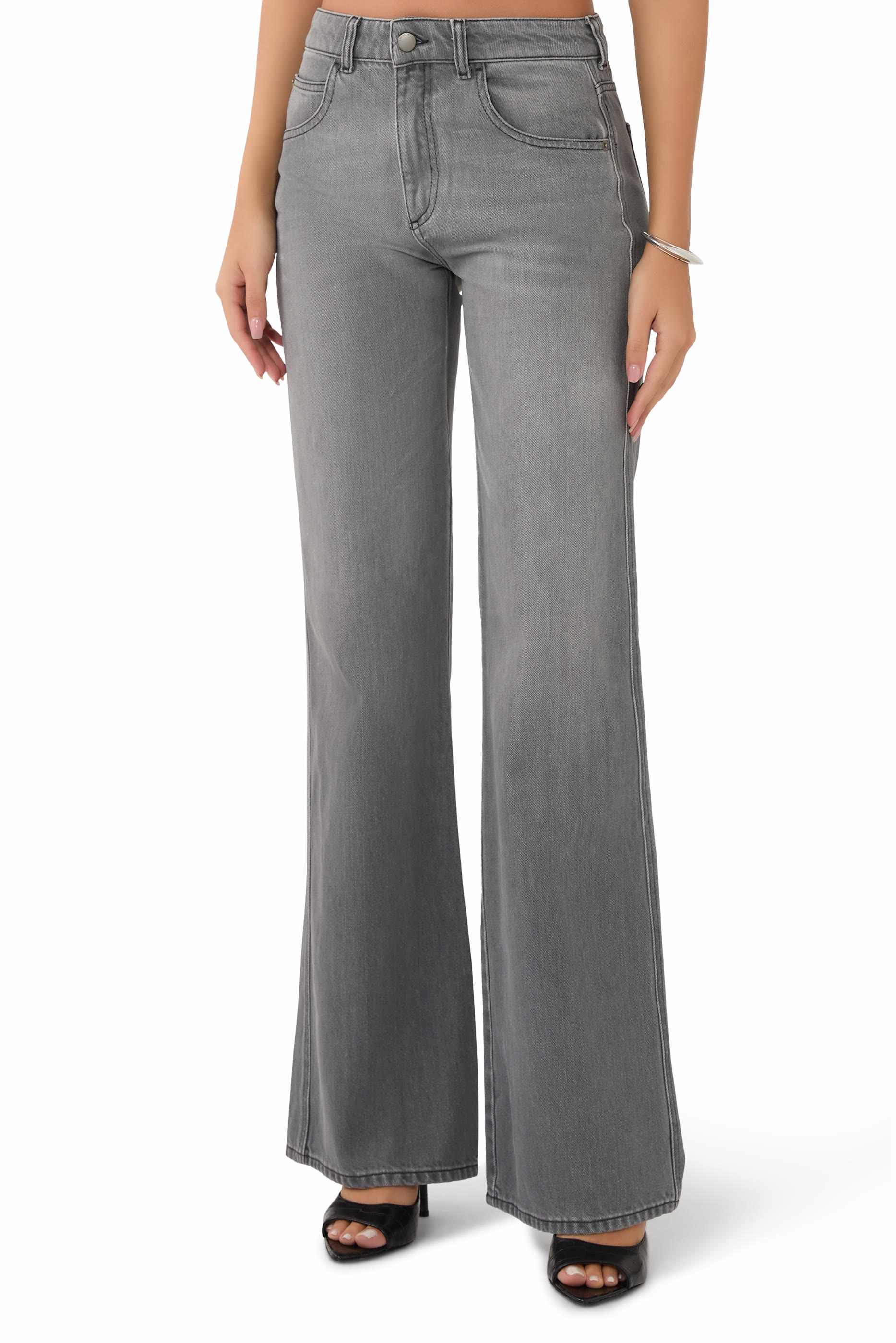 بنطال جينز جي 9 دي بقصة واسعة وخصر متوسط الارتفاع