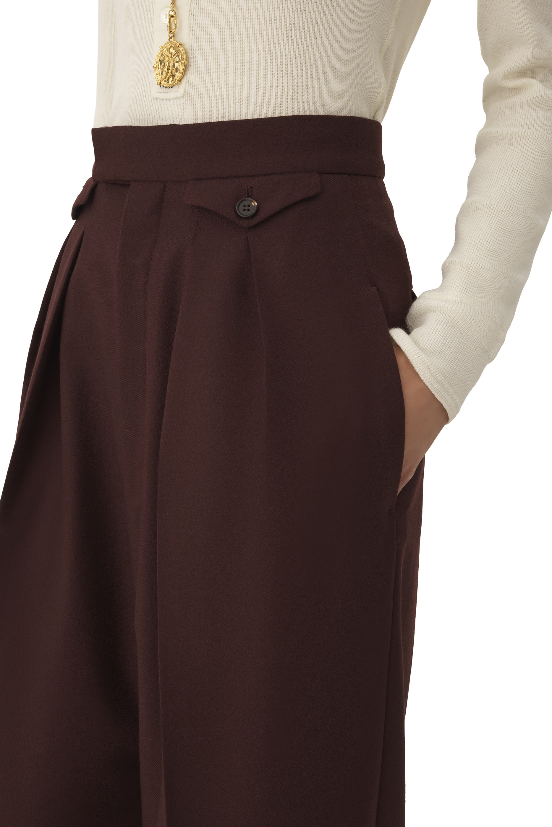 بنطال بخصر مرتفع مزين بكشكش