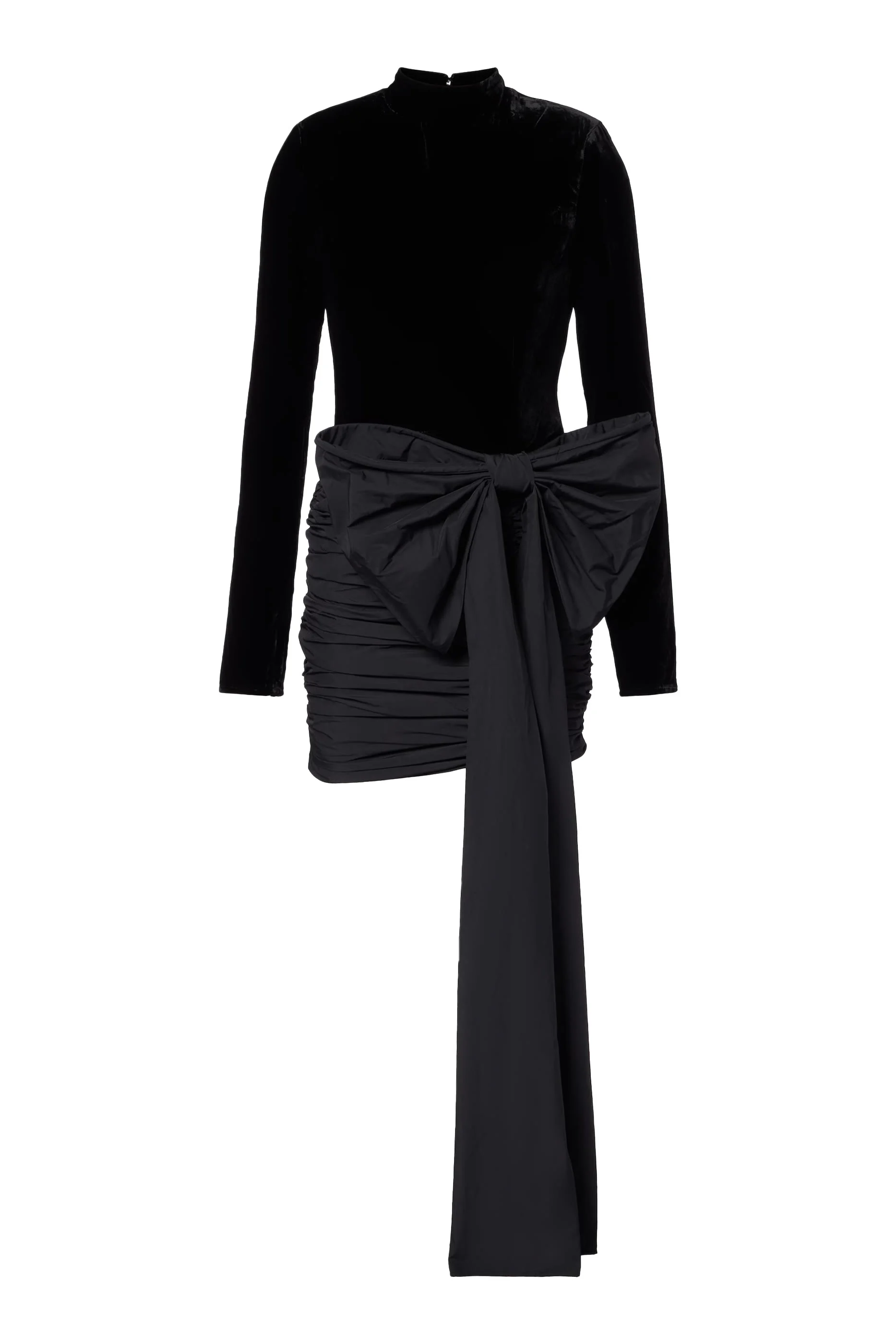 فستان قصير بفيونكة قماش مخملي