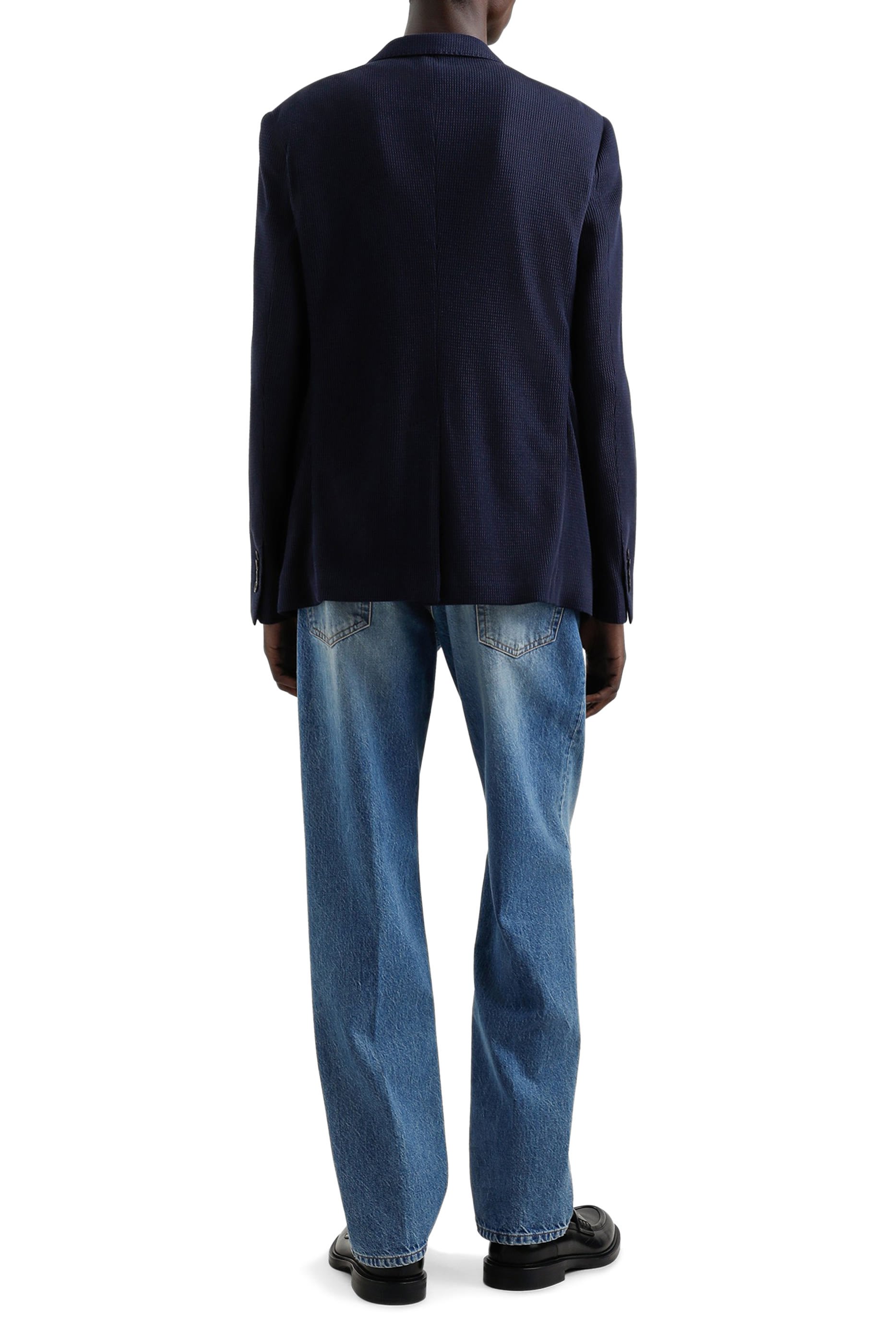 جاكيت بصف أزرار وشعار الماركة المطرز قطن جيرسيه