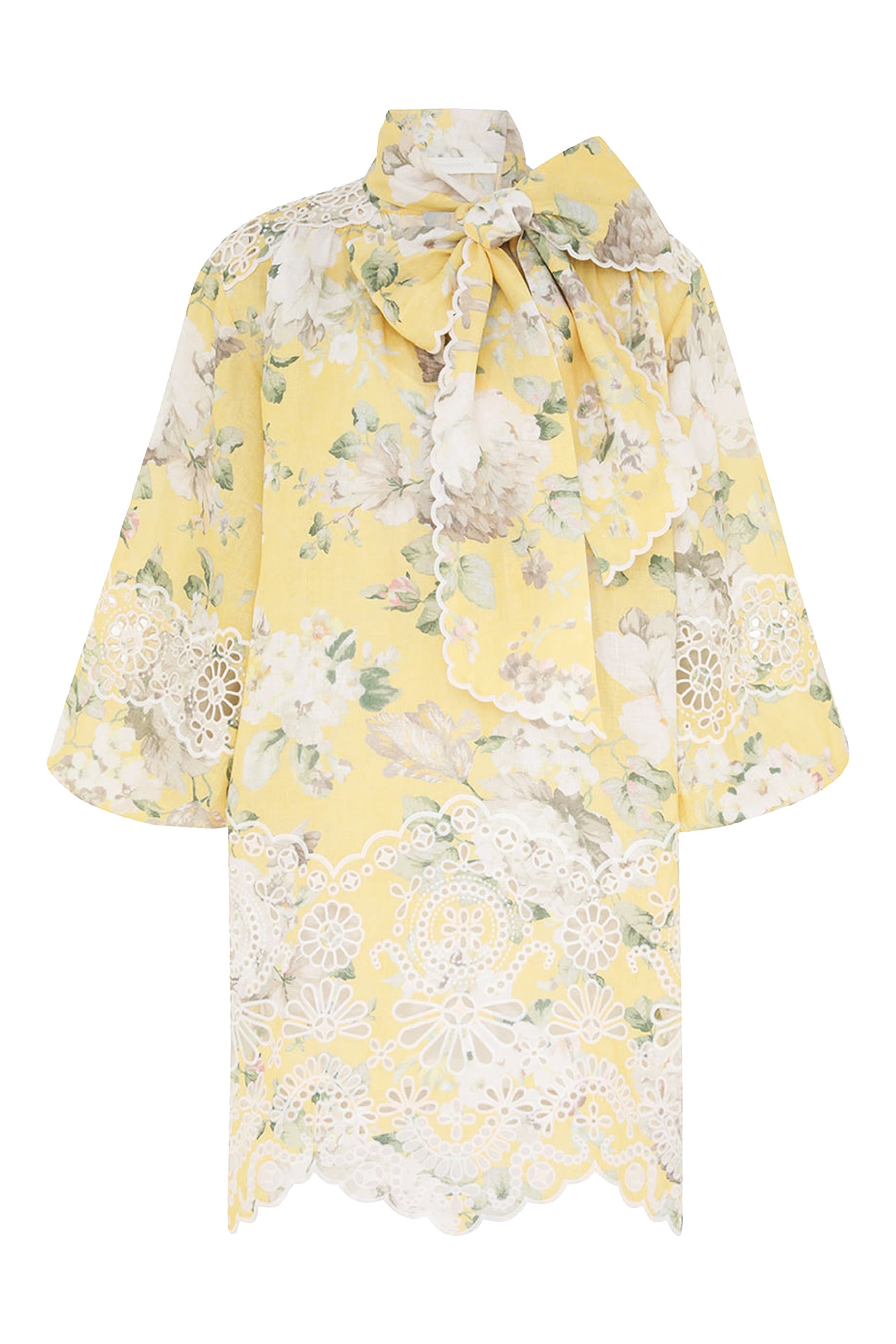 فستان أكاسيا قصير بربطة وتطريزات