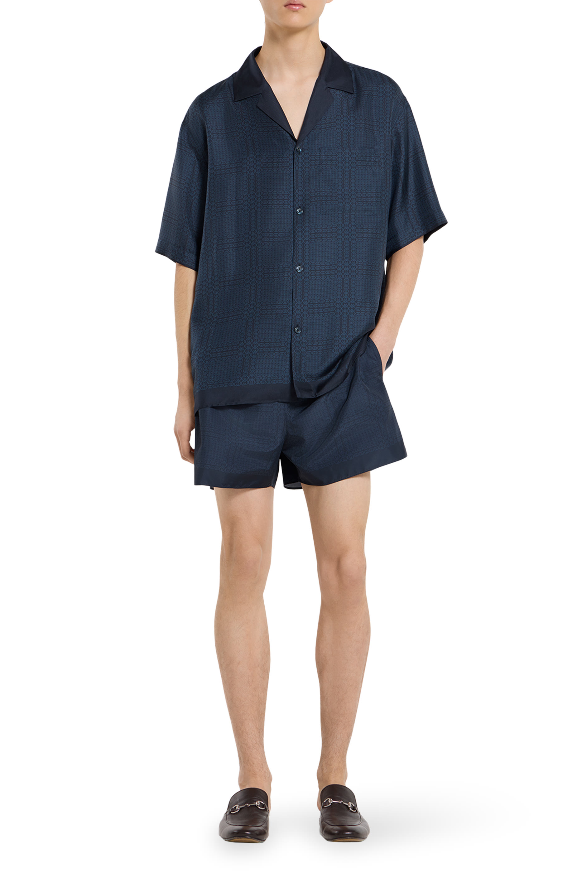 قميص بولينغ بطبعات حرير تويل