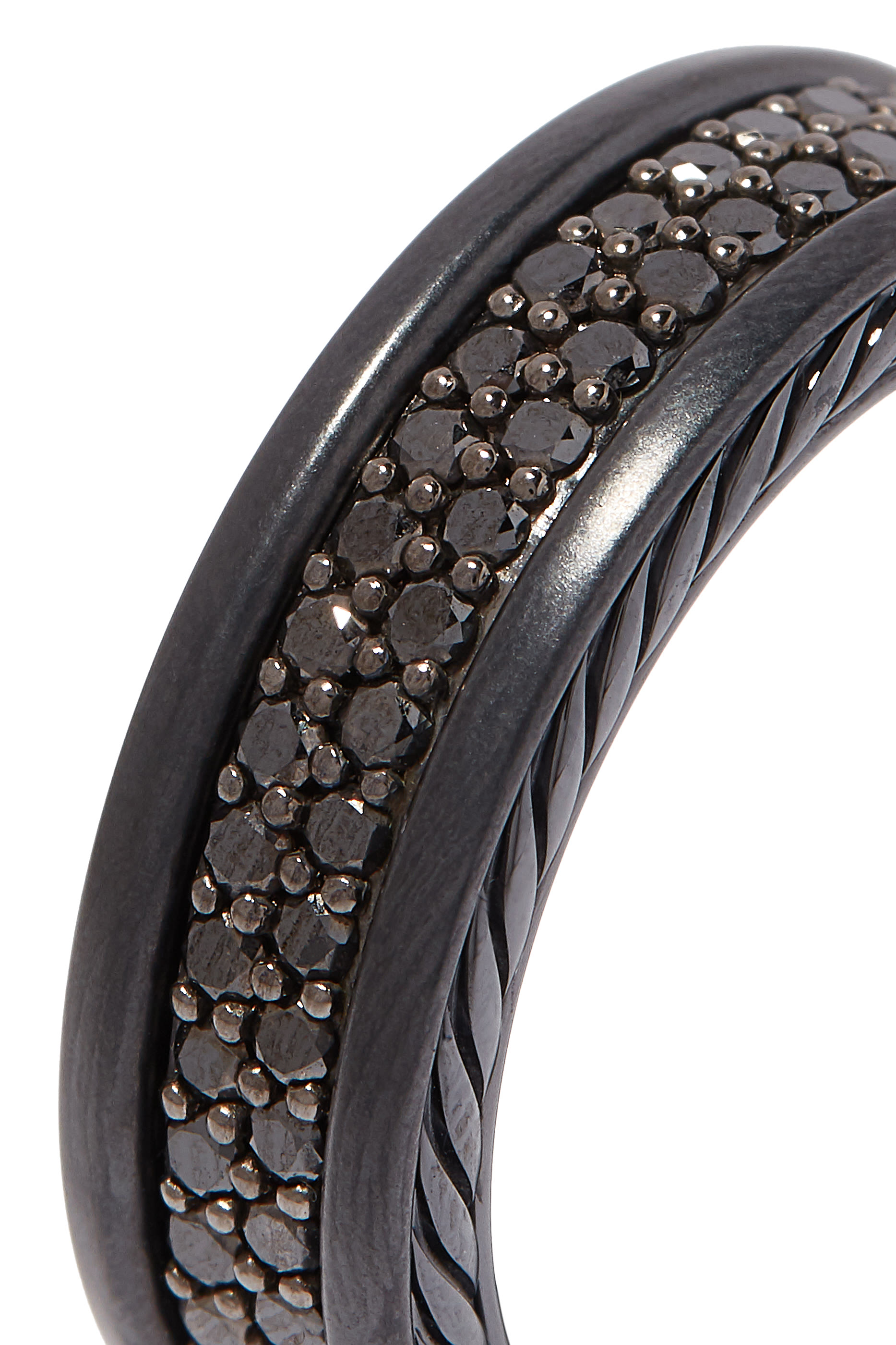 خاتم ستريملاين بحلقتين مرصع بالماس الأسود