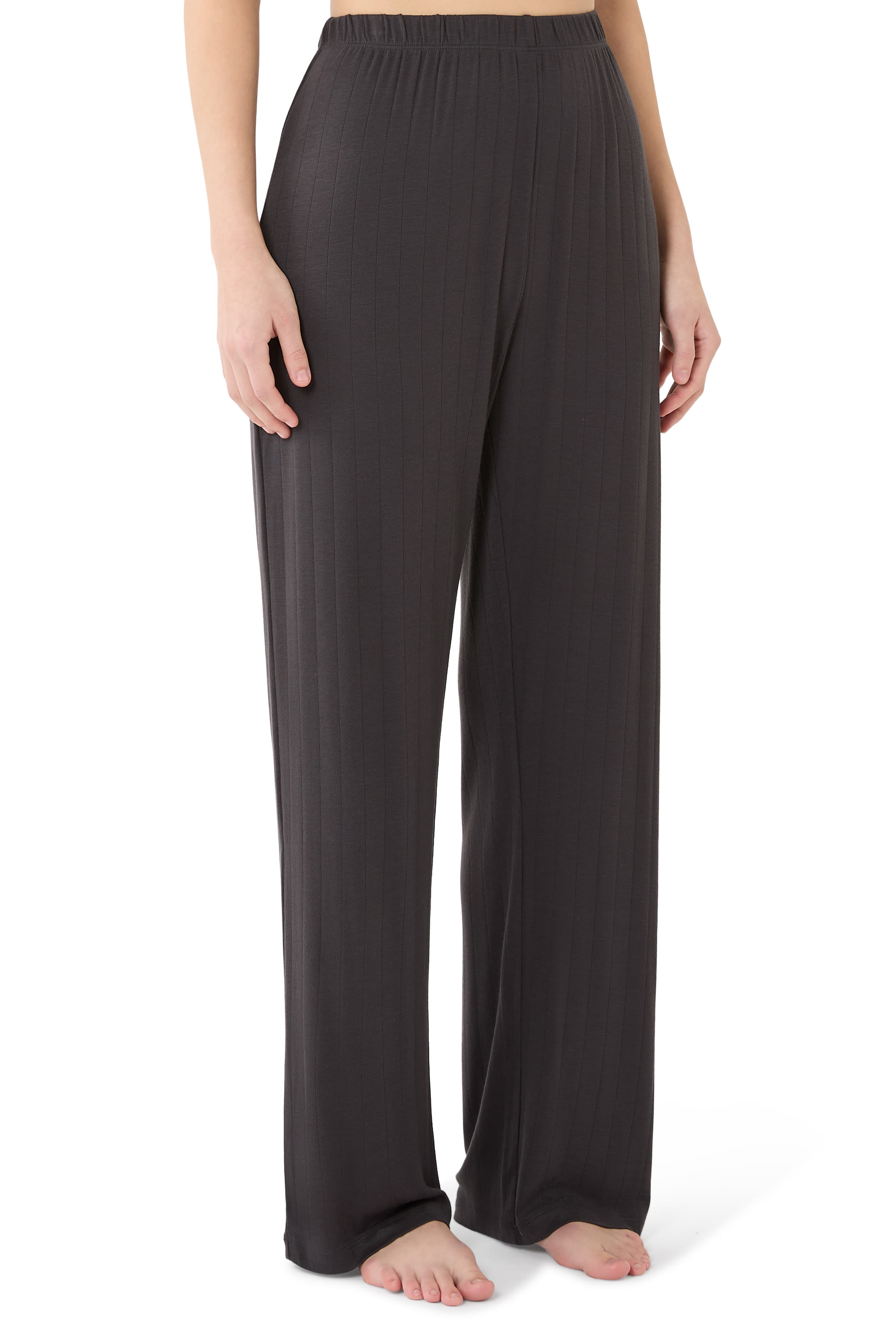 طقم بيجامة كلاسيك جيرسيه بنسيج مضلع ناعم