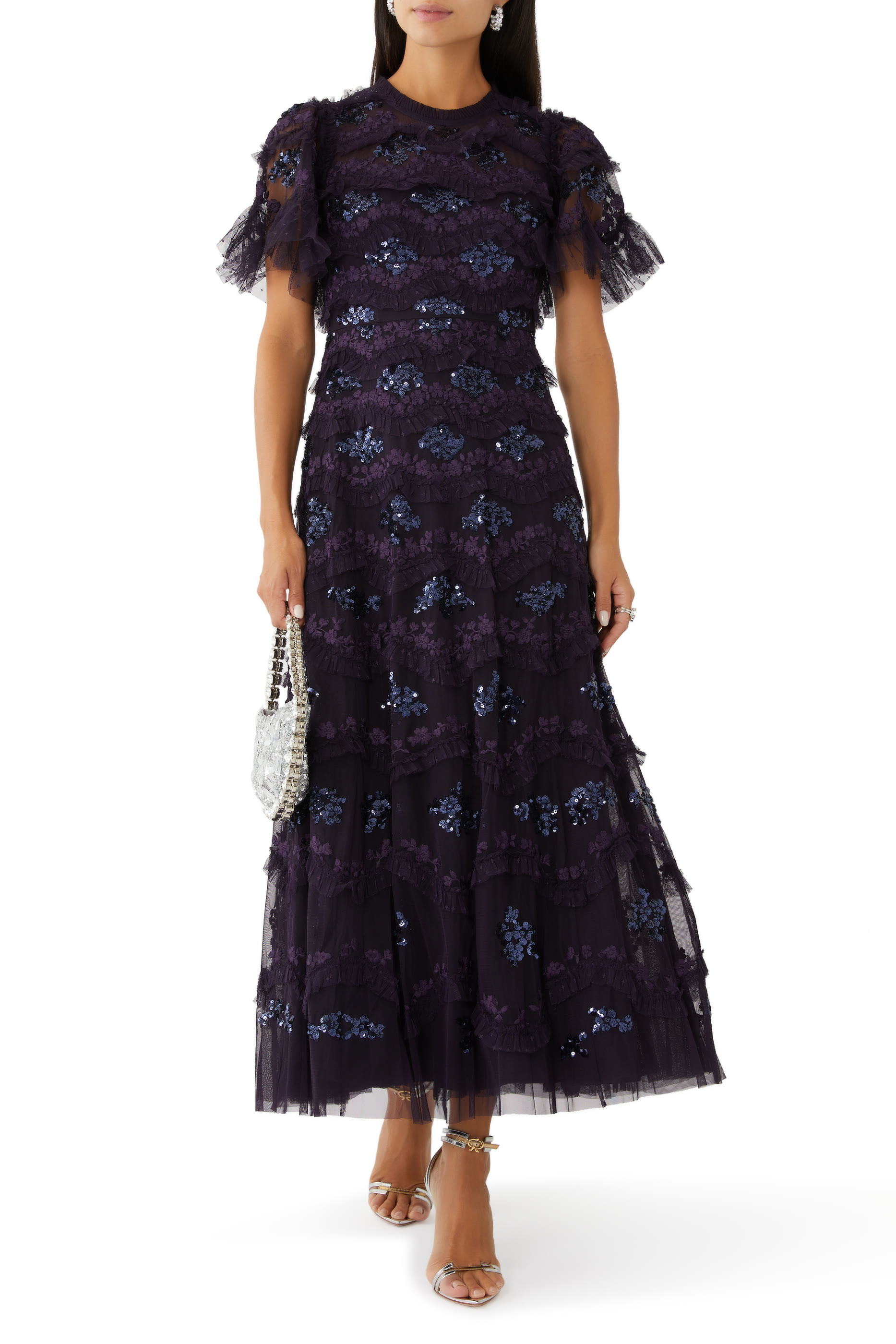 فستان سهرة كارمين مزين بكشكش تول