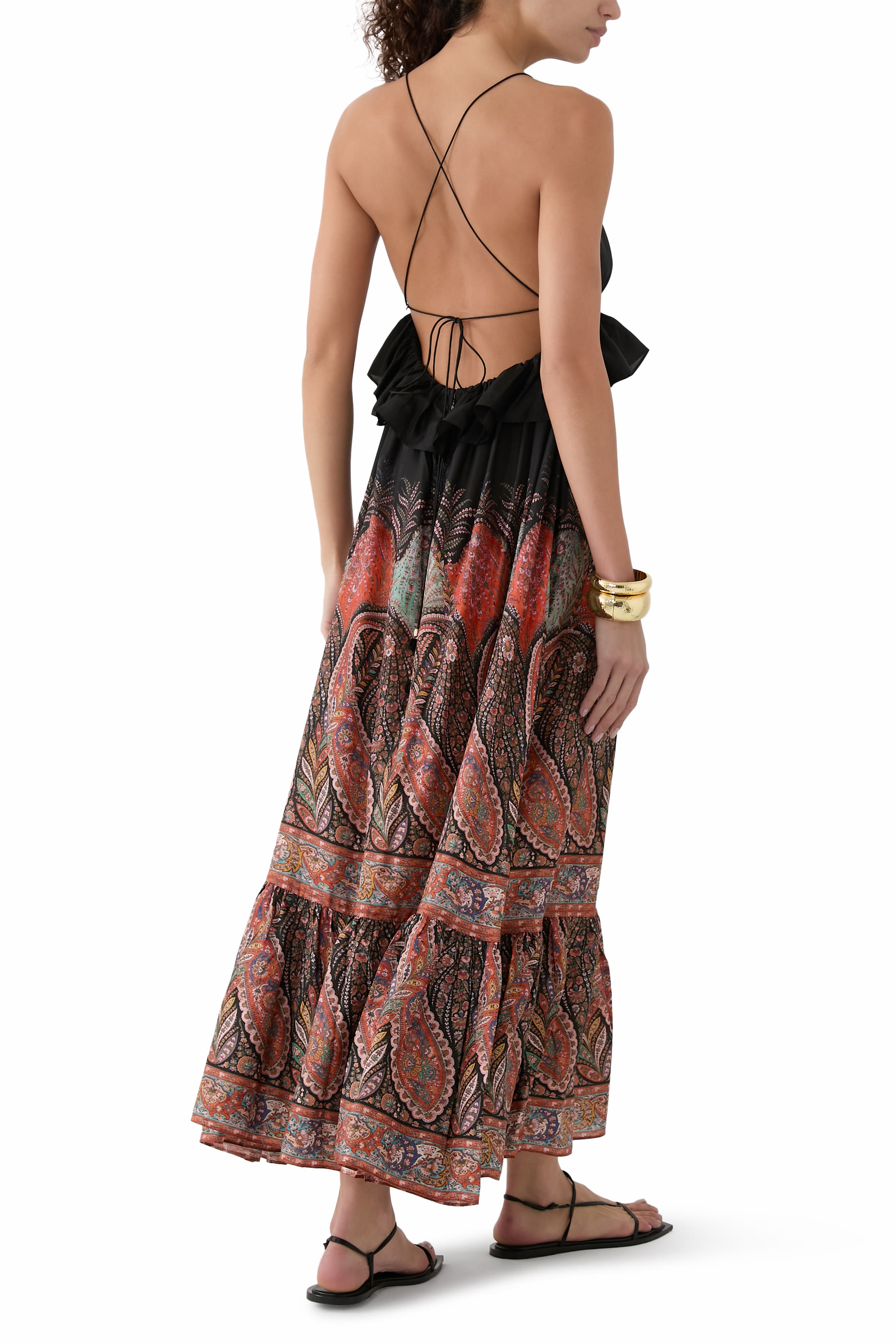 فستان طويل ريانون بكشكش