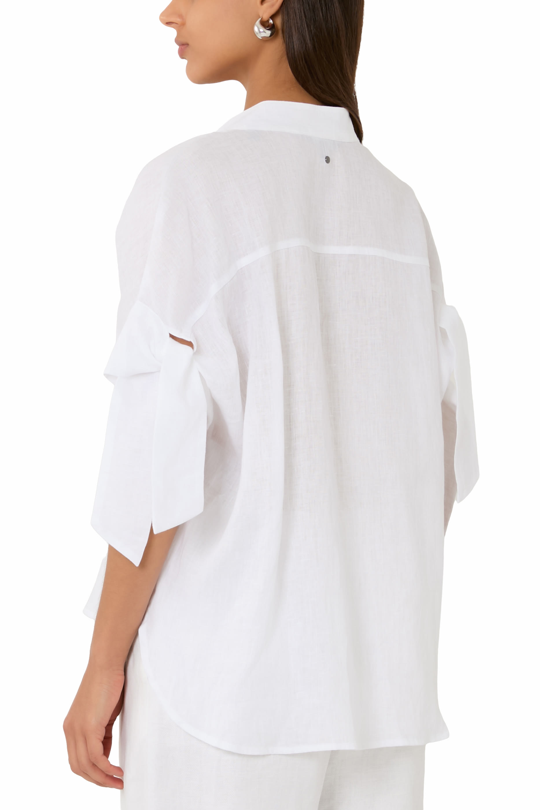 قميص مزين بفيونكة كتان بوبلين