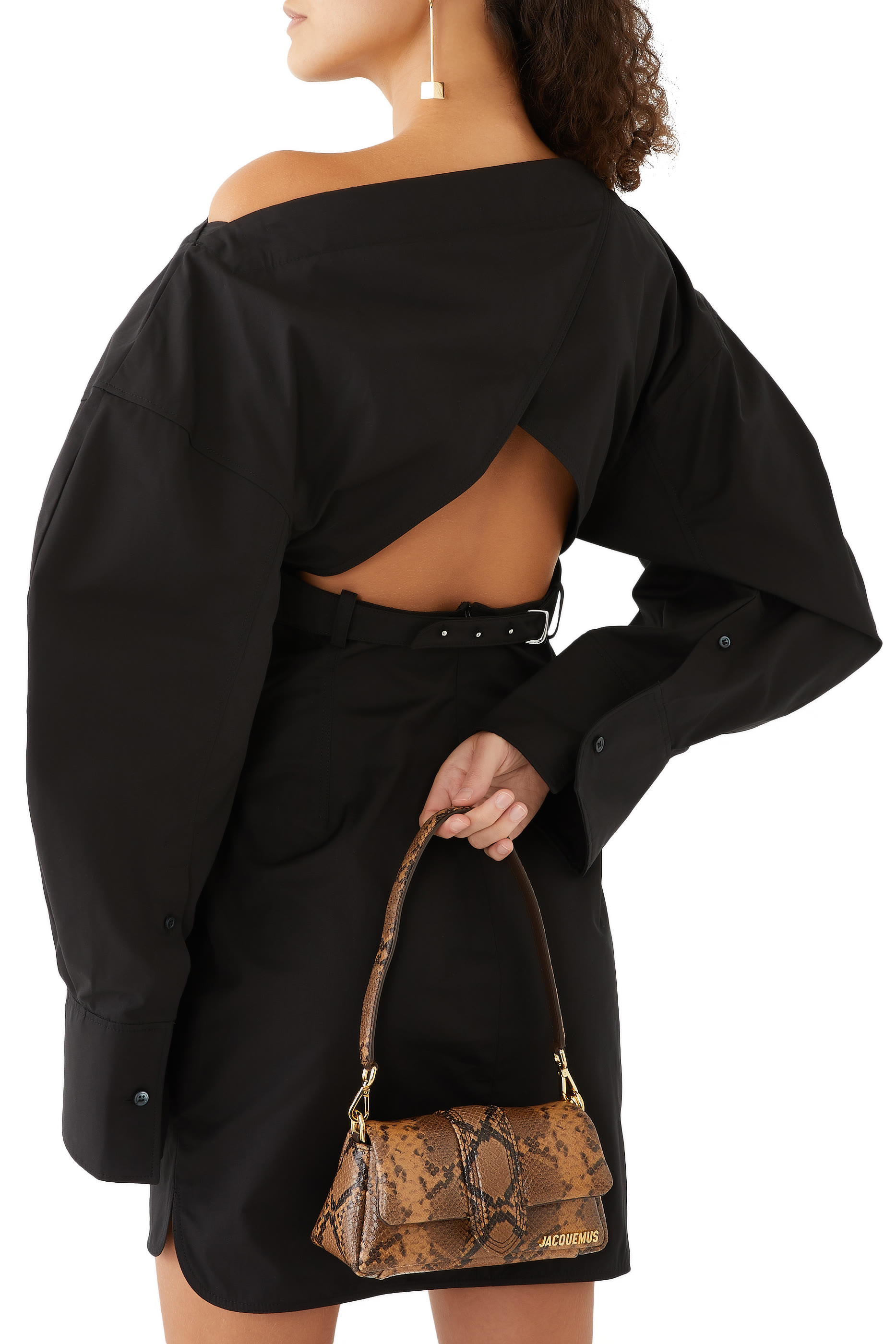 حقيبة لو بوتي بامبينو جلد مبطن مزخرف بنقشة ثعبان