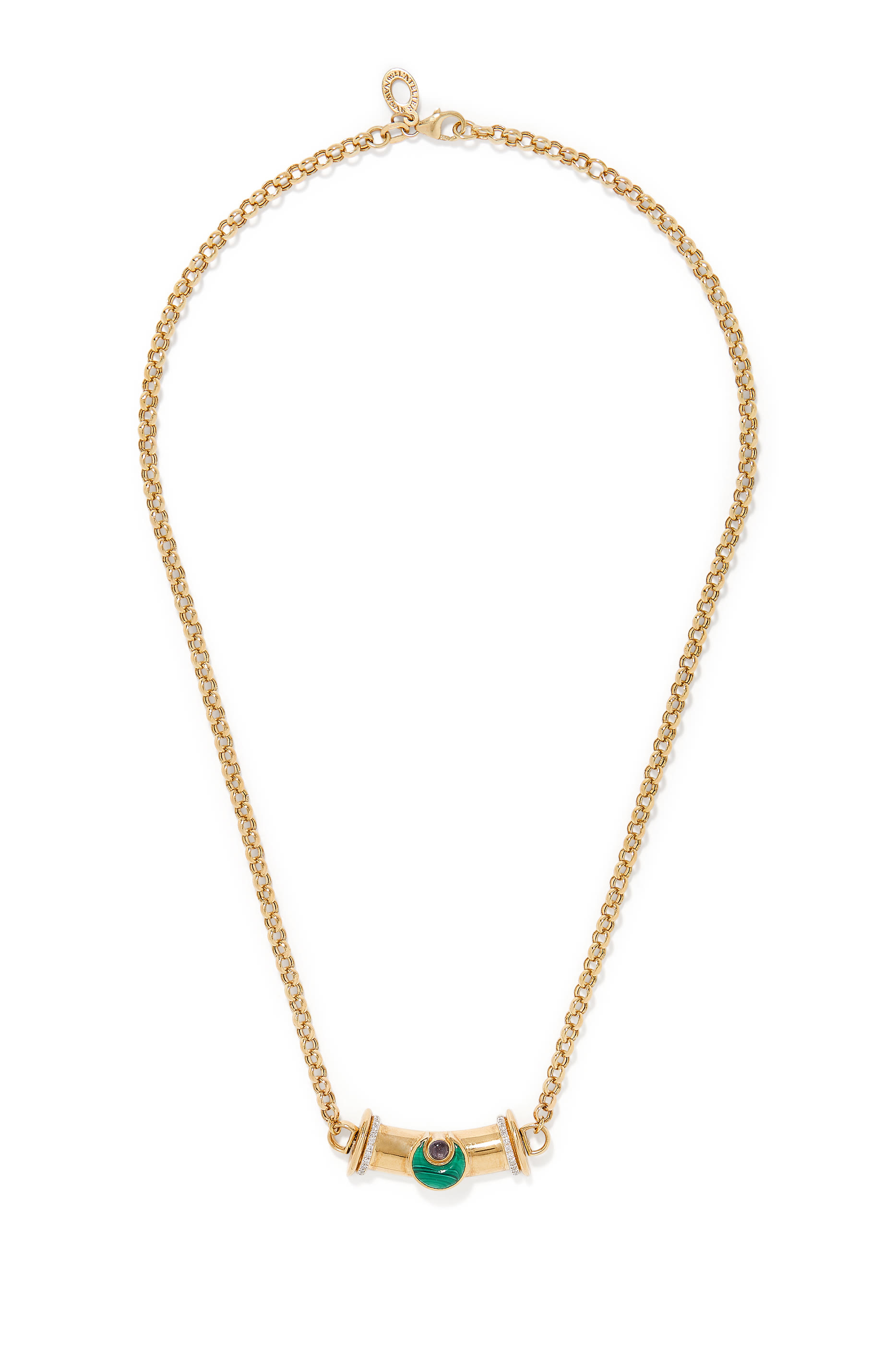 قلادة وريور مون مرصعة بالماس والملاكيت والجمشت، ذهب أصفر عيار 18