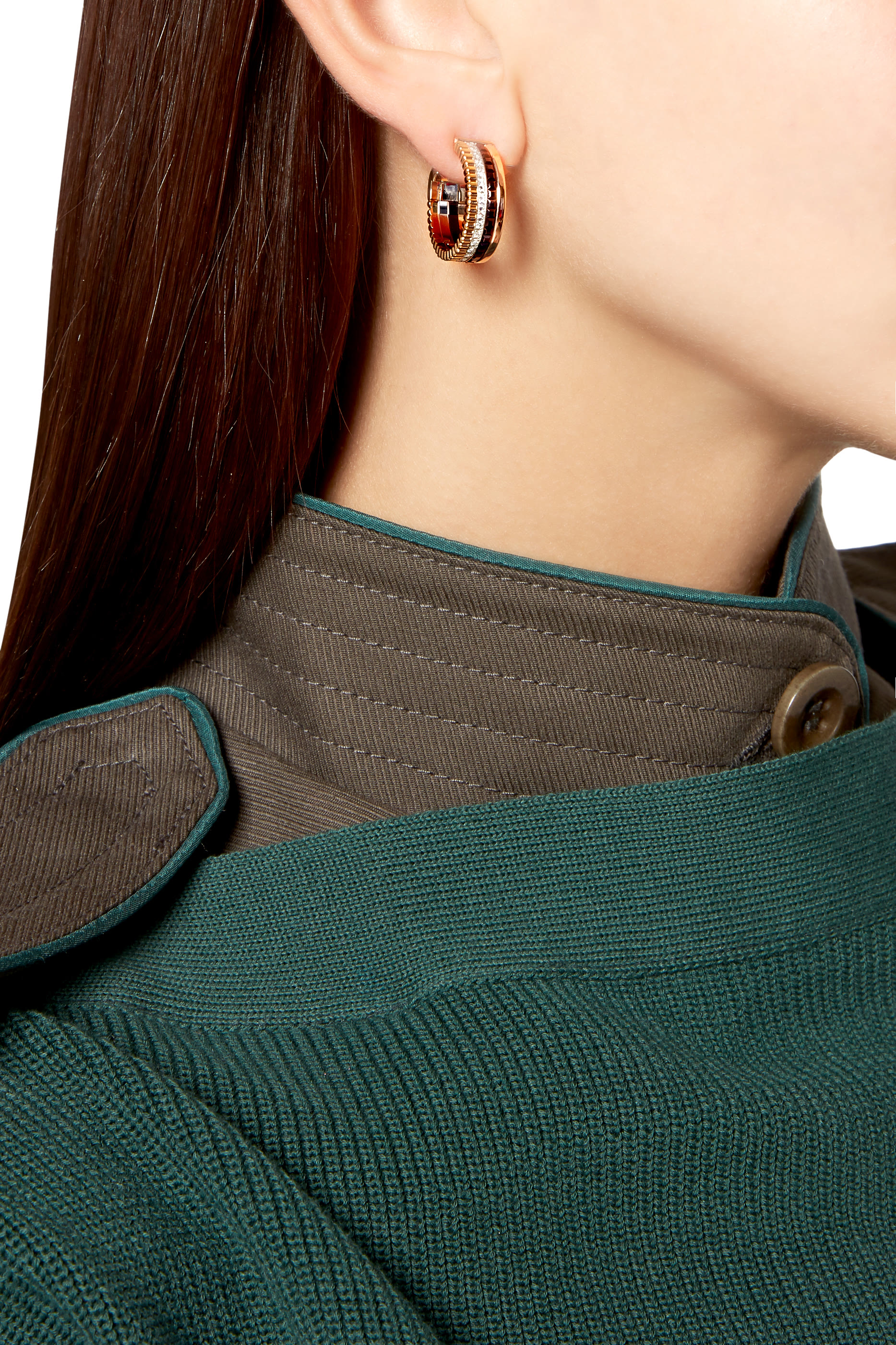 Quatre Classique Hoop Earrings, 18k Mixed Gold & Diamonds