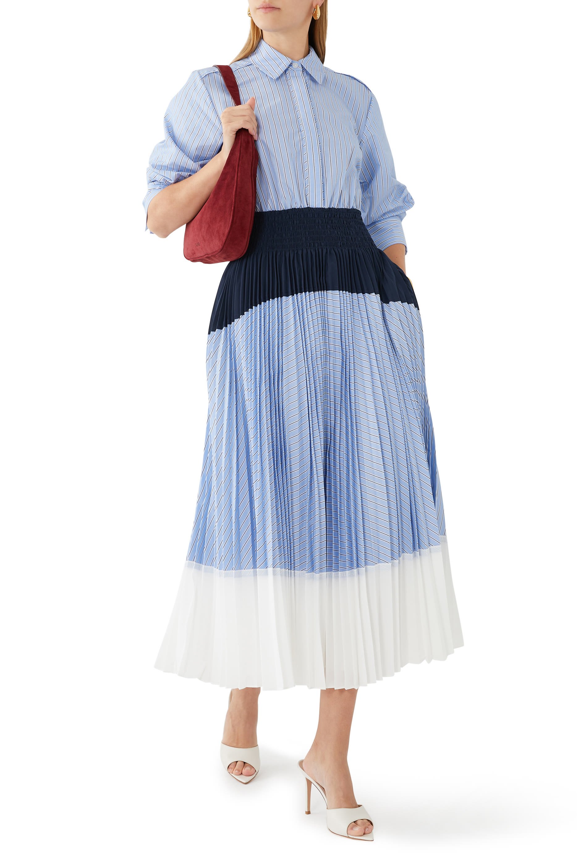 فستان جينيلا كومبو متوسط الطول بطيات