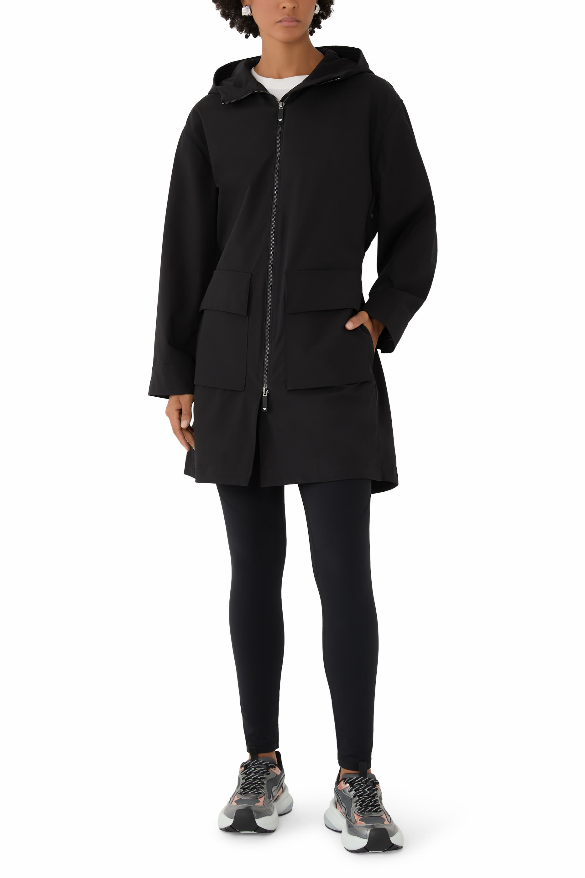 جاكيت طويل بسحاب وغطاء للرأس