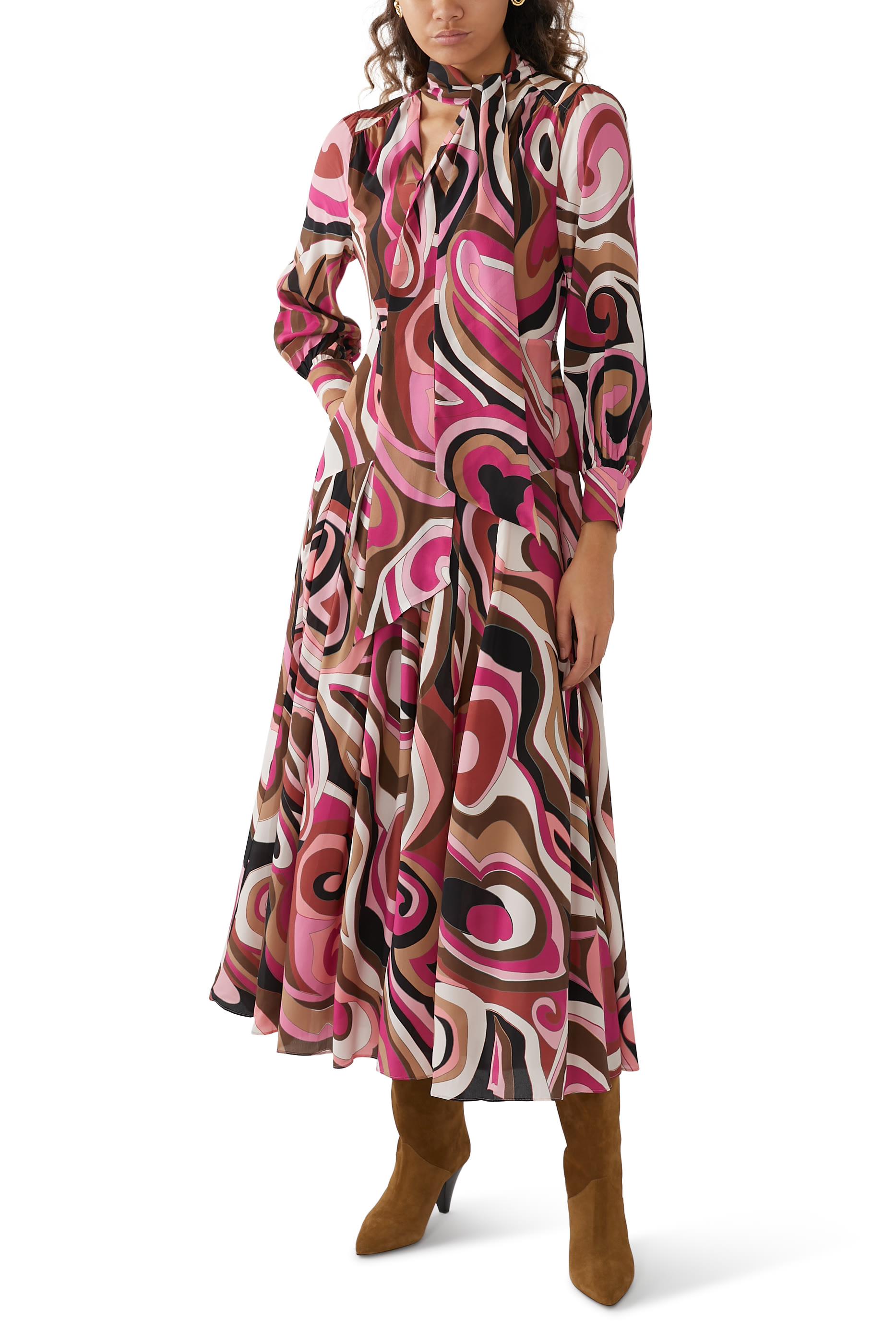 فستان ماريجولد متوسط الطول حرير