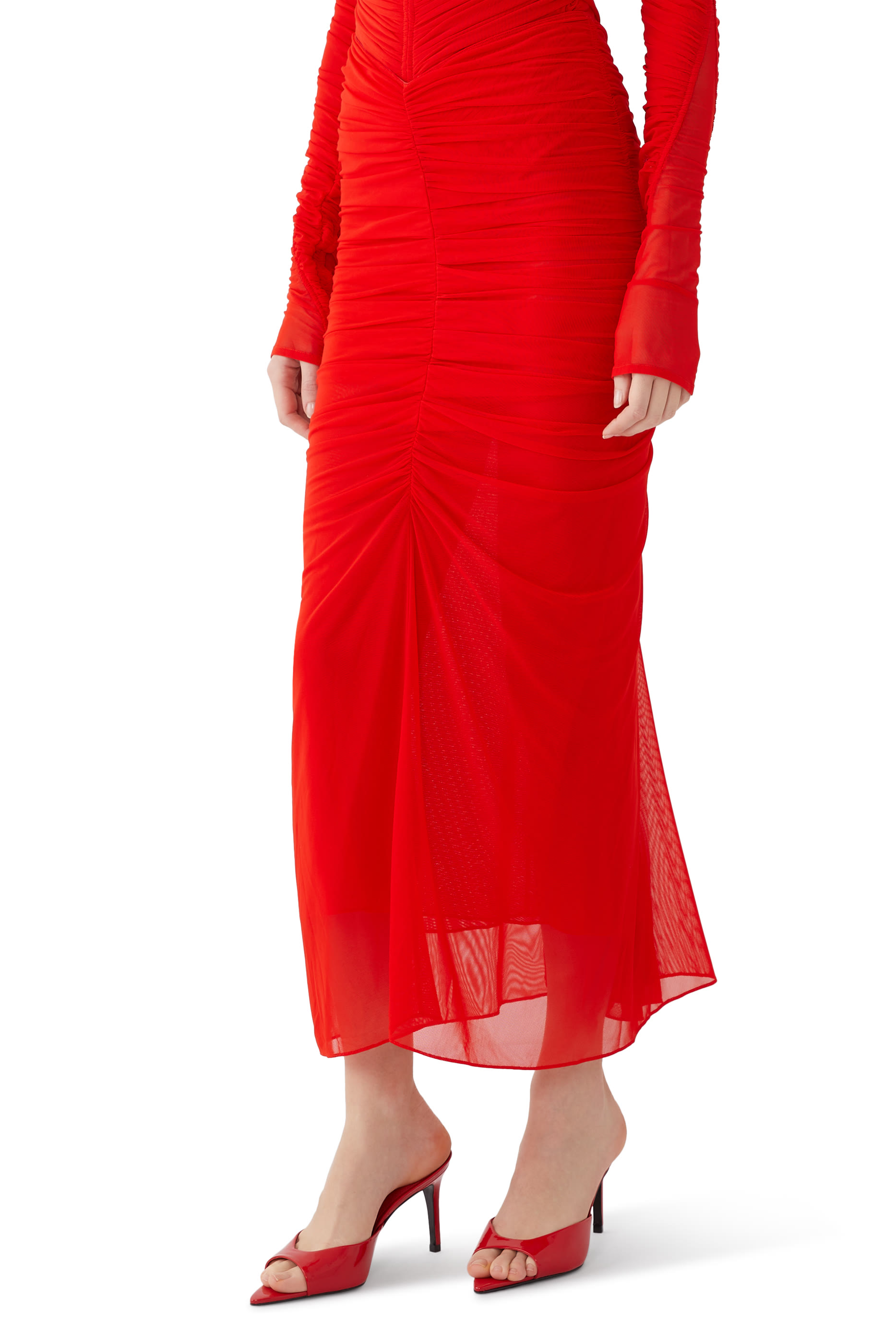 تنورة متوسطة الطول قماش شبكي بكشكش