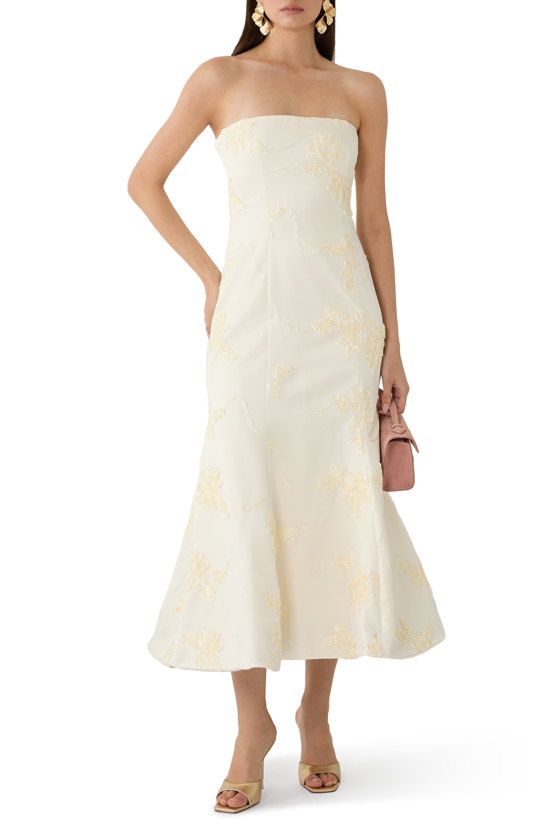 Bridal Floral-Appliqu&eacute; Midi Dress
