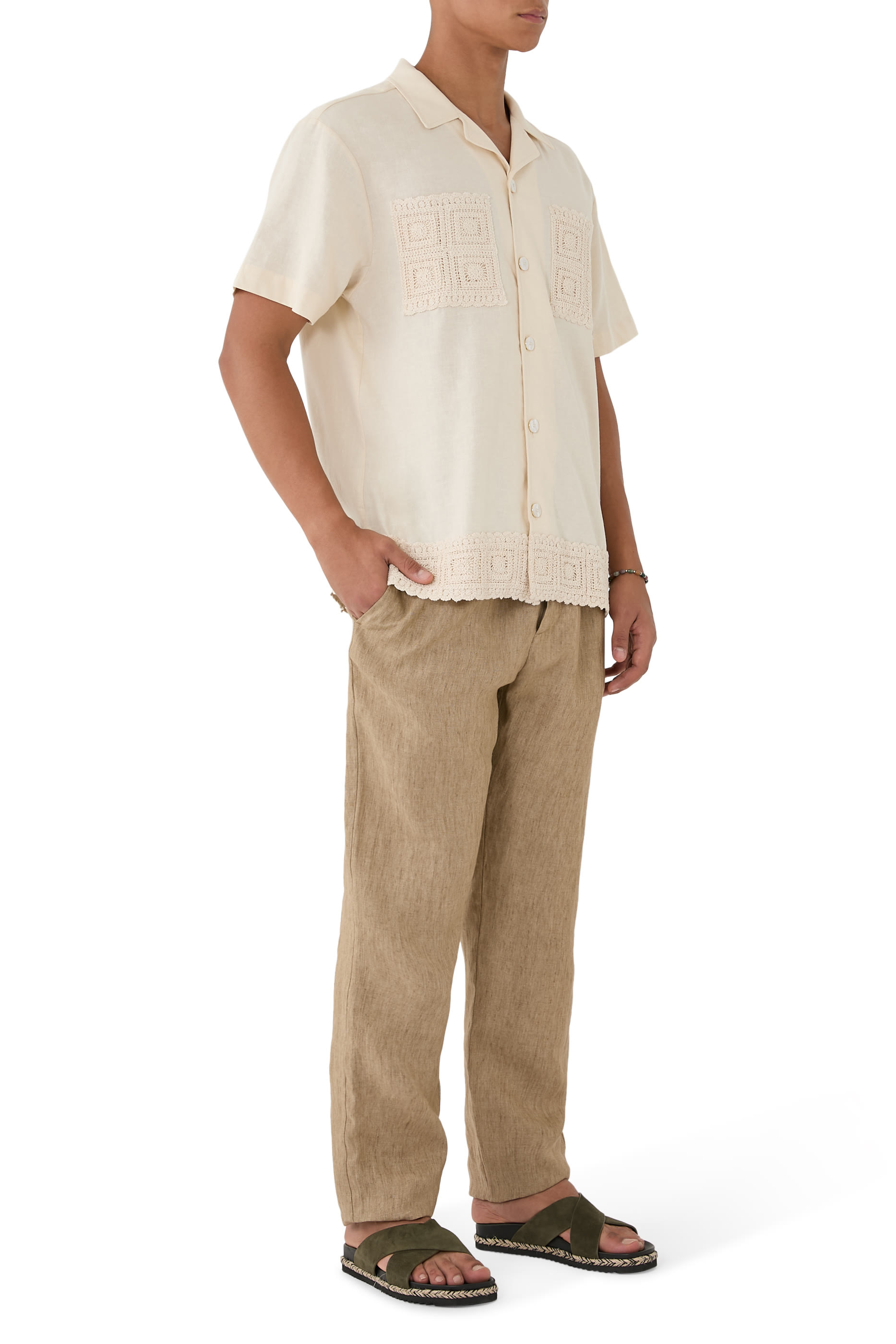 قميص انيجو بتفاصيل كروشيه مزيج كتان